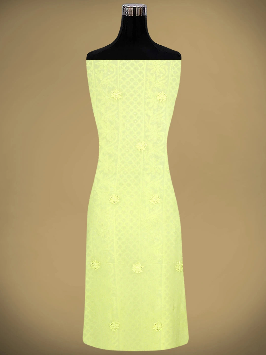 Ada Hand Embroidered Lime Green Viscose Georgette Lucknowi Chikankari Unstitched Kurta Dupatta Set With Mukaish/Muqaish Work 01A815275