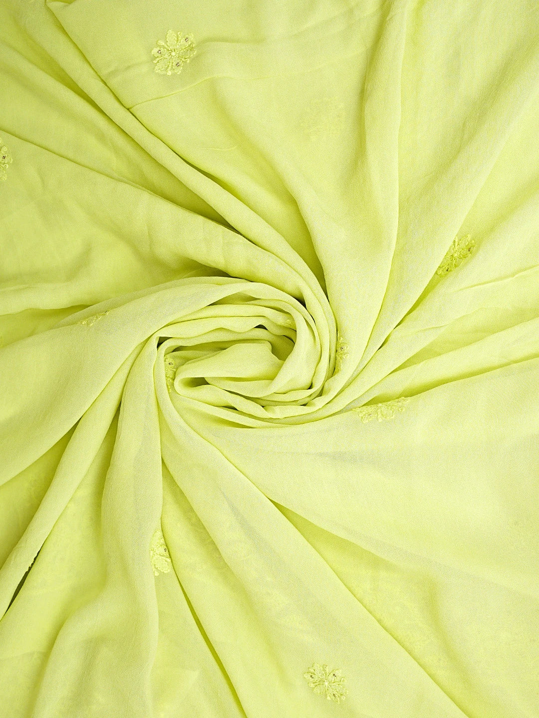 Ada Hand Embroidered Lime Green Viscose Georgette Lucknowi Chikankari Unstitched Kurta Dupatta Set With Mukaish/Muqaish Work 01A815275