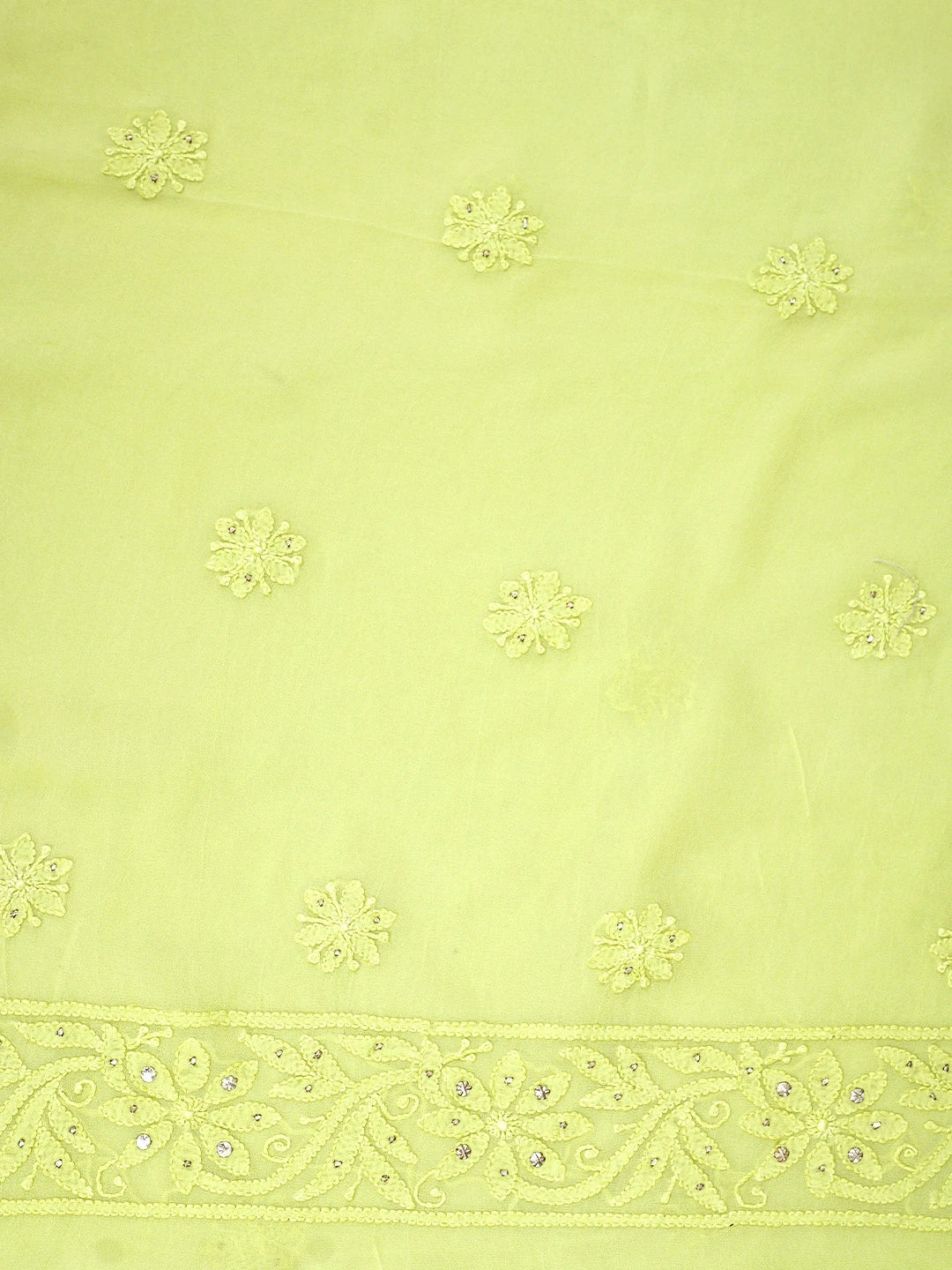 Ada Hand Embroidered Lime Green Viscose Georgette Lucknowi Chikankari Unstitched Kurta Dupatta Set With Mukaish/Muqaish Work 01A815275
