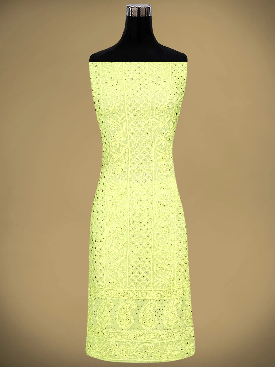 Ada Hand Embroidered Lime Green Viscose Georgette Lucknowi Chikankari Unstitched Kurta Dupatta Set With Mukaish/Muqaish Work 01A815275