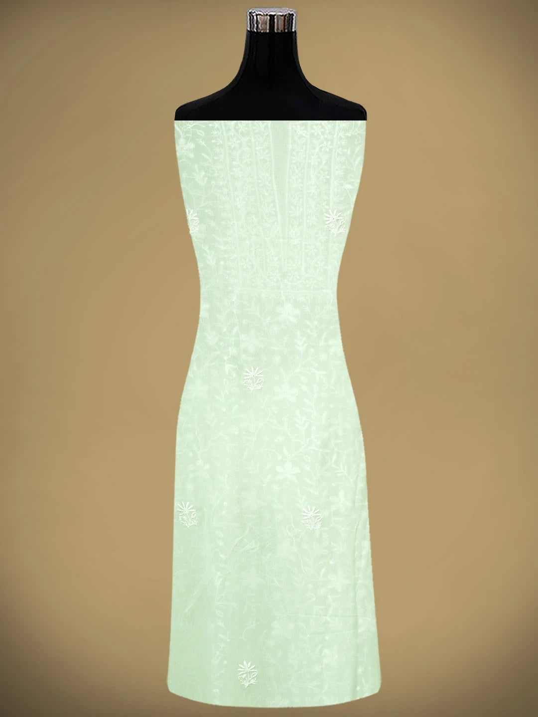 Ada Hand Embroidered Tea Green Viscose Georgette Lucknowi Chikankari Unstitched Kurta Dupatta Set 01A821783