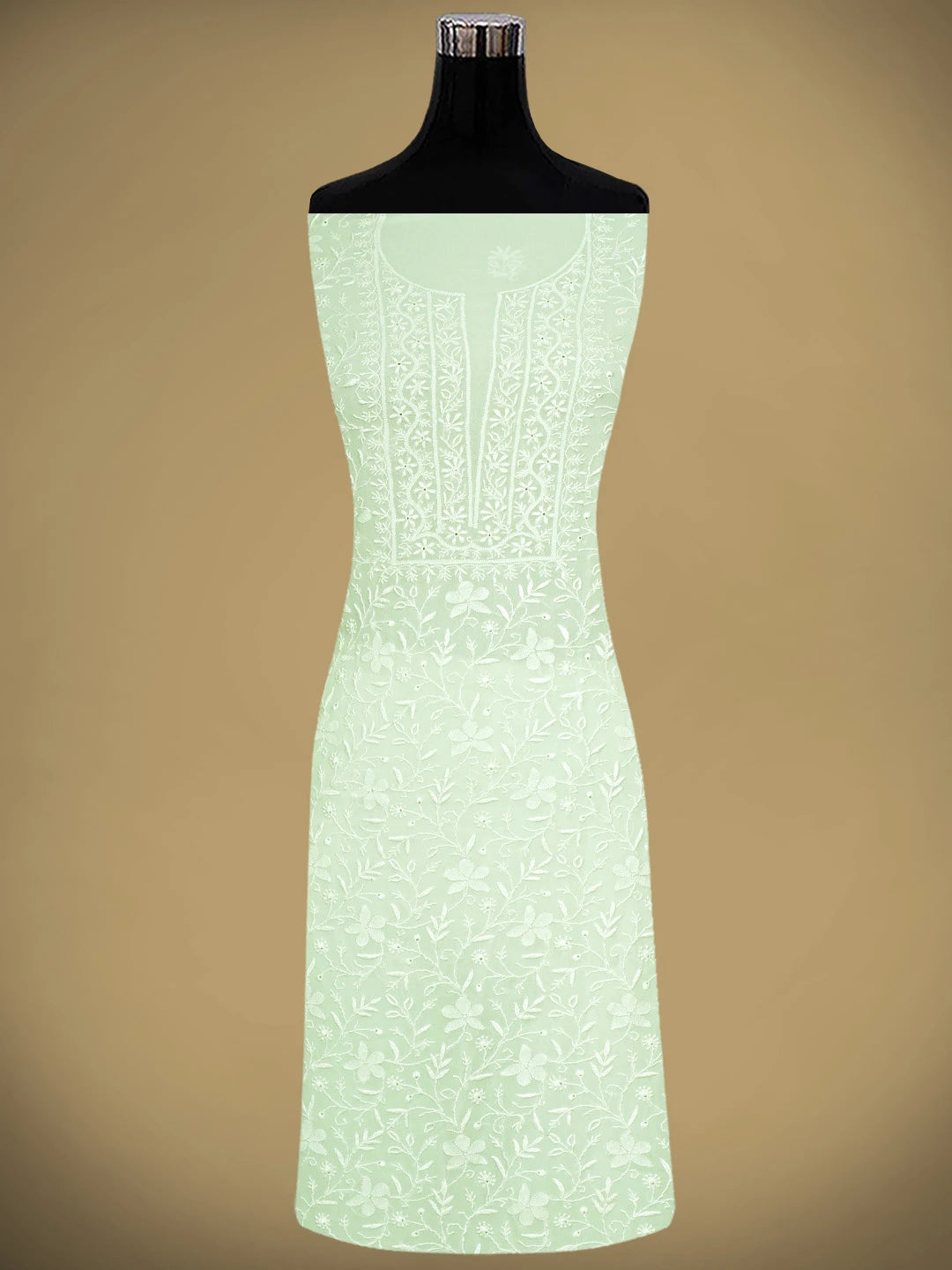 Ada Hand Embroidered Tea Green Viscose Georgette Lucknowi Chikankari Unstitched Kurta Dupatta Set 01A821783