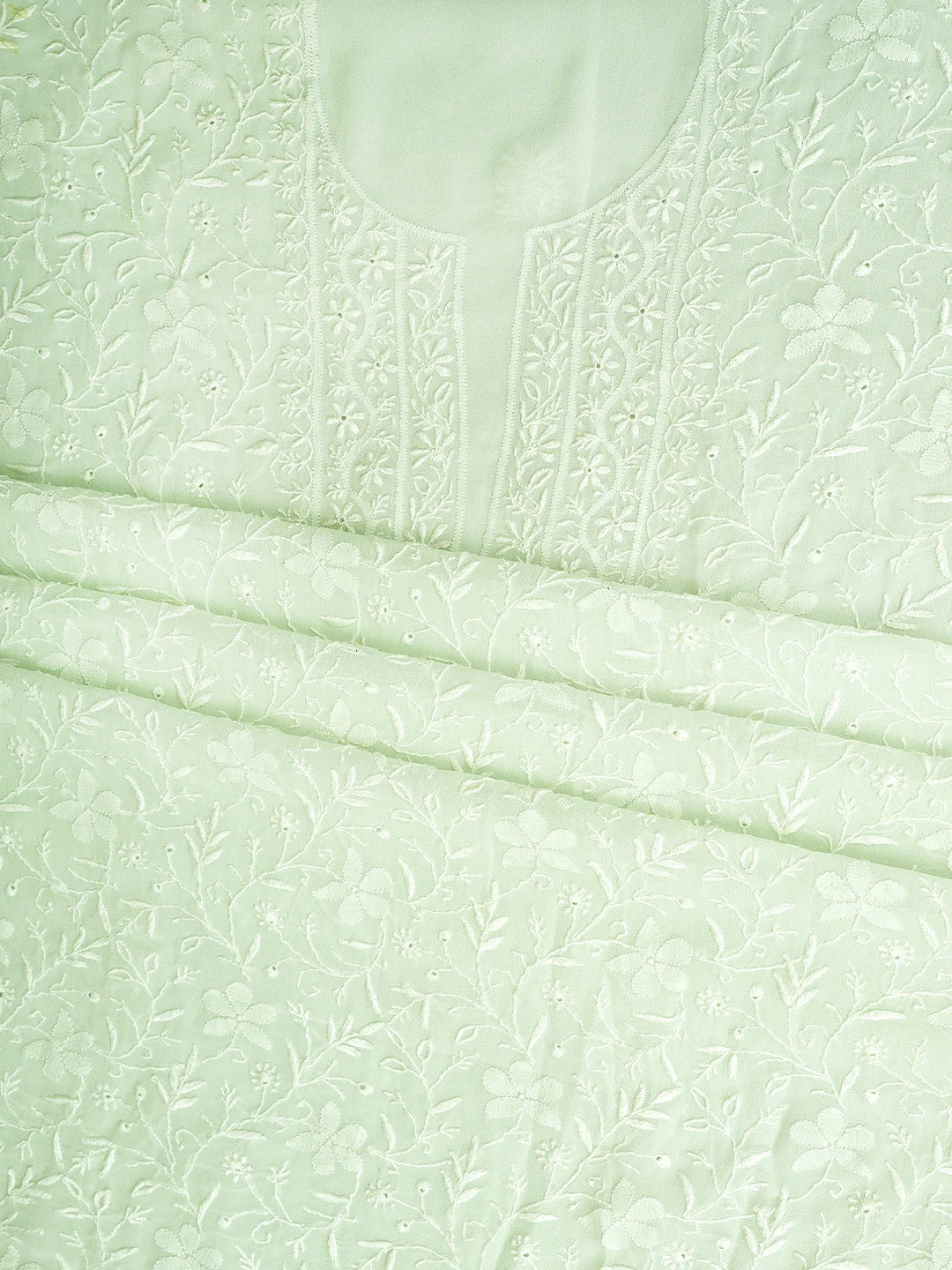 Ada Hand Embroidered Tea Green Viscose Georgette Lucknowi Chikankari Unstitched Kurta Dupatta Set 01A821783