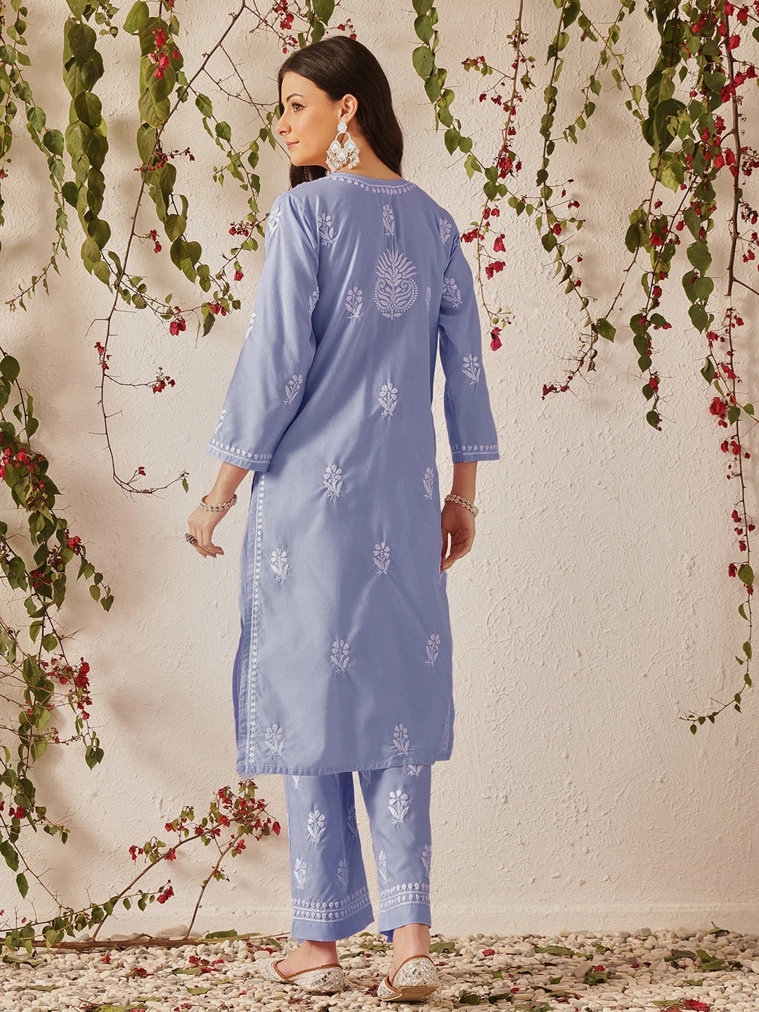 Ada Hand Embroidered Mauve Cotton Lucknowi Chikankari Kurta Set A811369