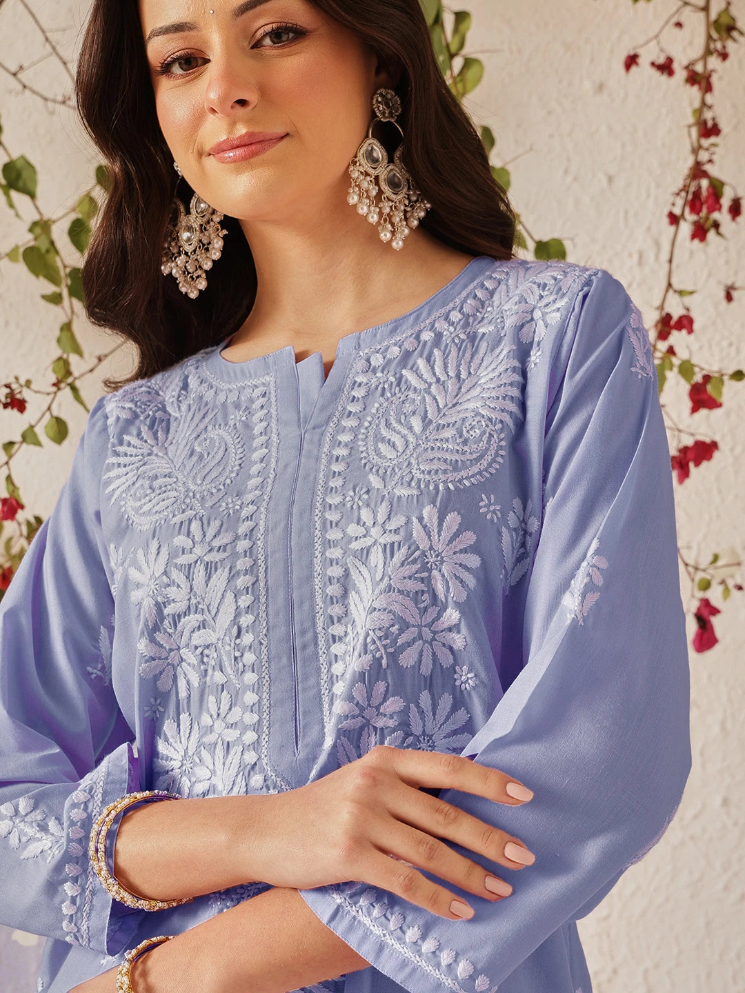 Ada Hand Embroidered Mauve Cotton Lucknowi Chikankari Kurta Set A811369
