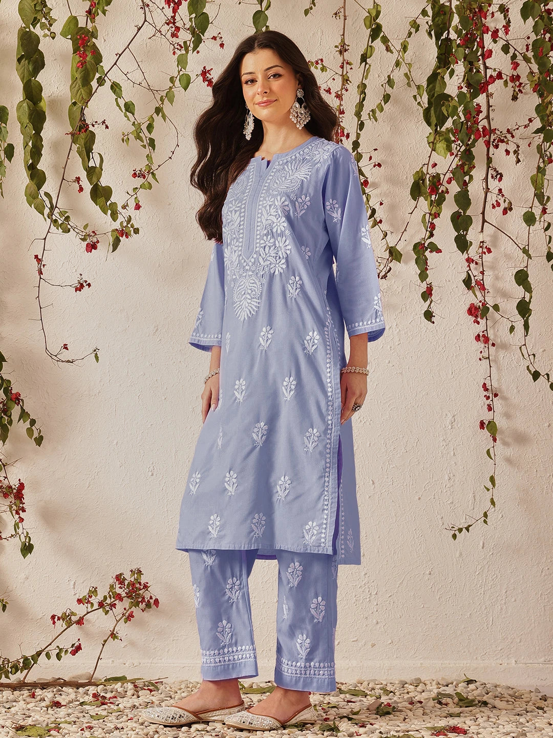 Ada Hand Embroidered Mauve Cotton Lucknowi Chikankari Kurta Set A811369