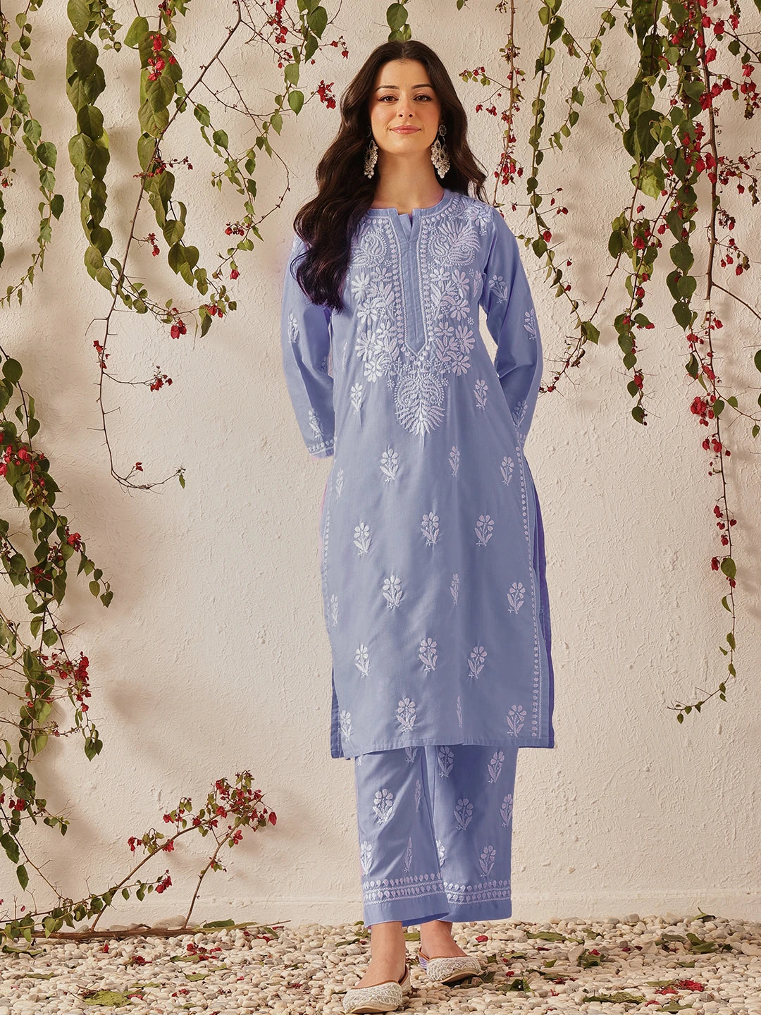 Ada Hand Embroidered Mauve Cotton Lucknowi Chikankari Kurta Set A811369