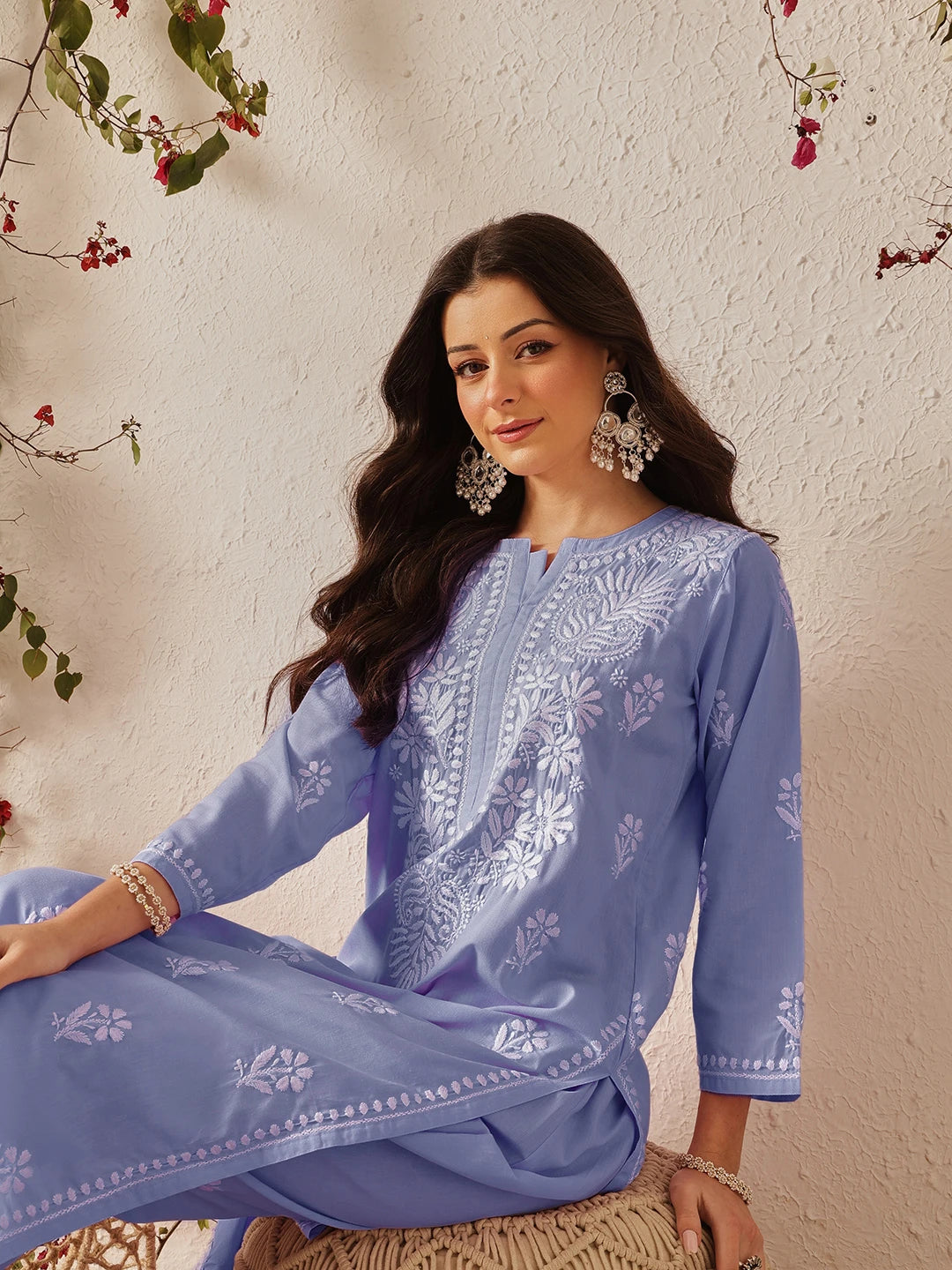 Ada Hand Embroidered Mauve Cotton Lucknowi Chikankari Kurta Set A811369