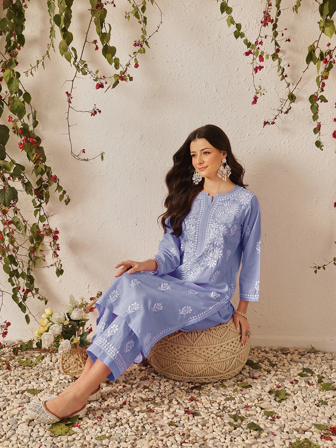 Ada Hand Embroidered Mauve Cotton Lucknowi Chikankari Kurta Set A811369