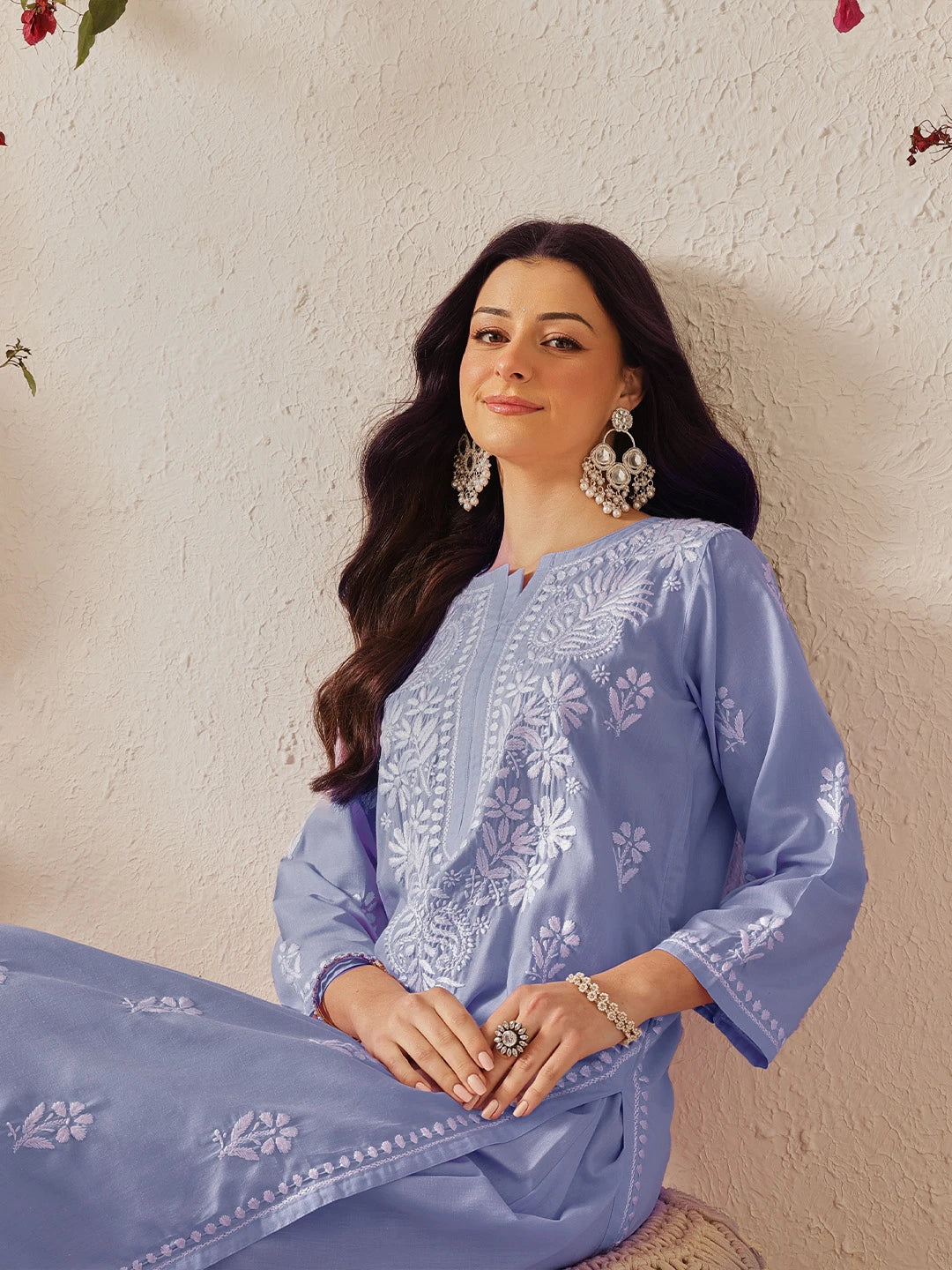 Ada Hand Embroidered Mauve Cotton Lucknowi Chikankari Kurta Set A811369