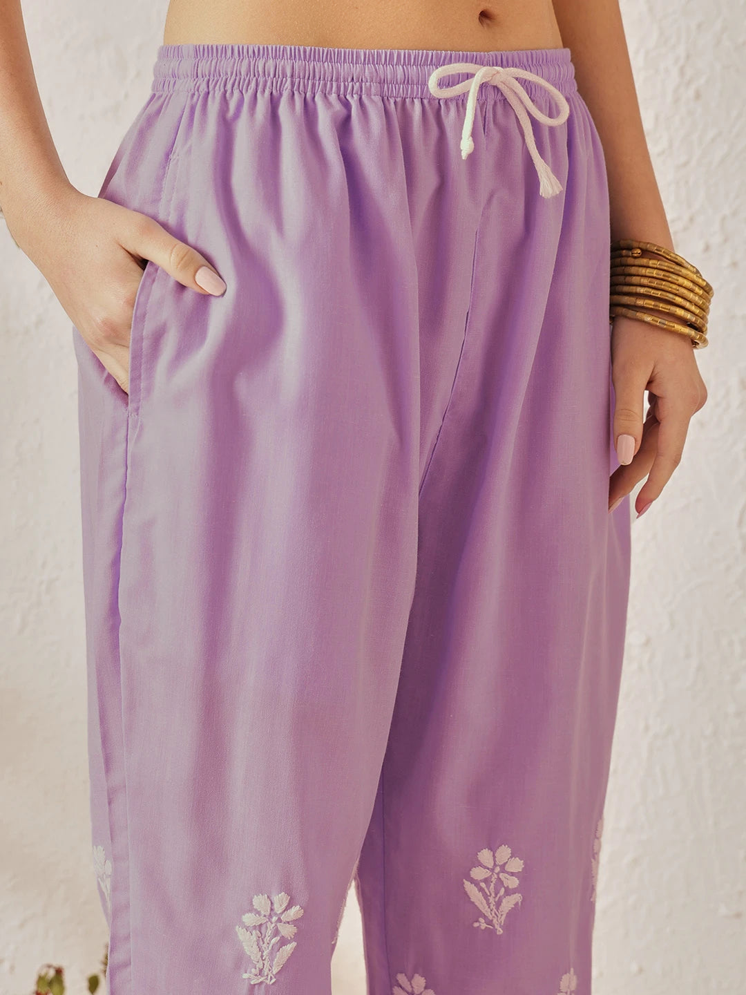 Ada Hand Embroidered Lavender Cotton Lucknowi Chikankari Kurta Set A811375