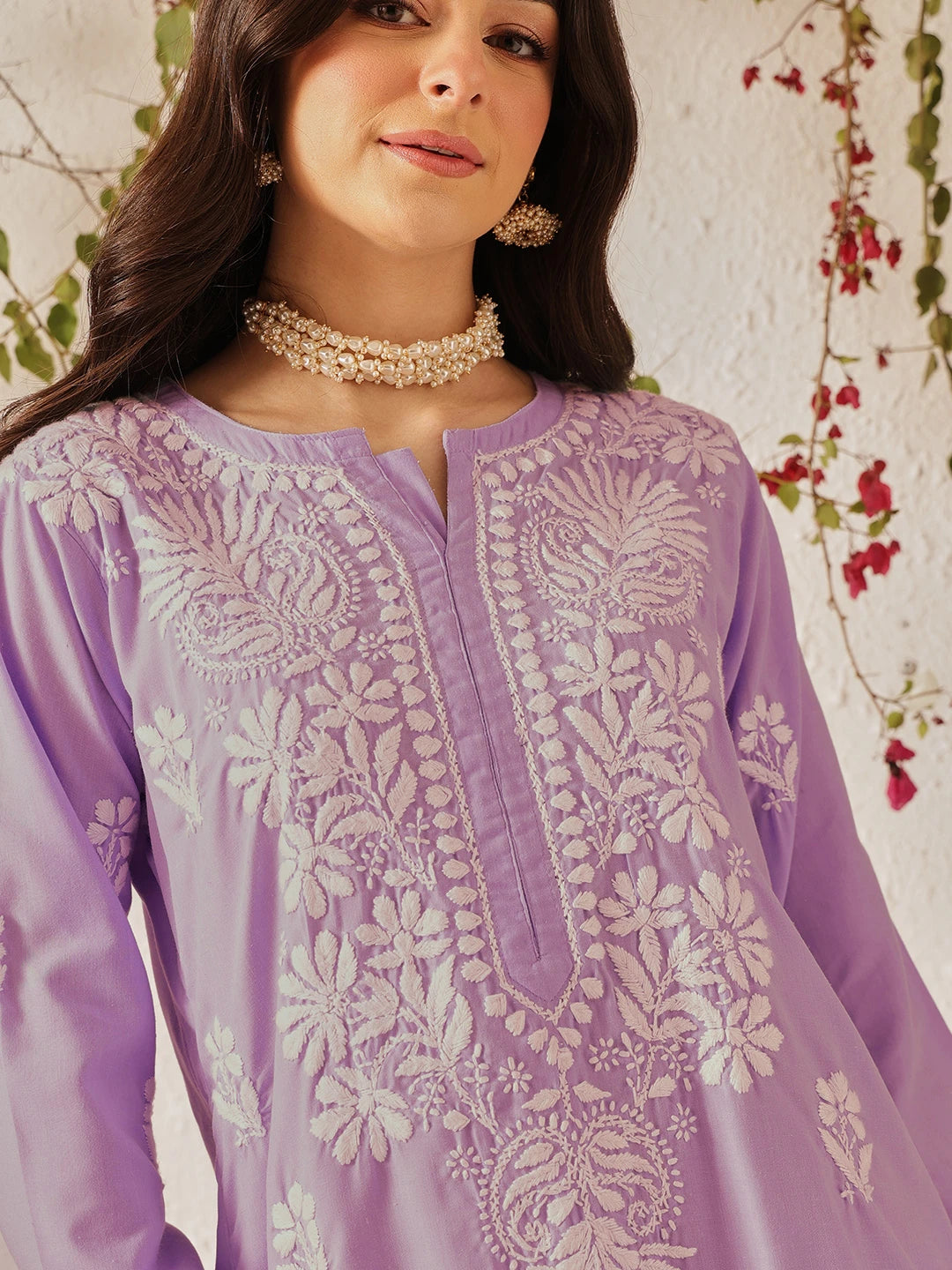 Ada Hand Embroidered Lavender Cotton Lucknowi Chikankari Kurta Set A811375