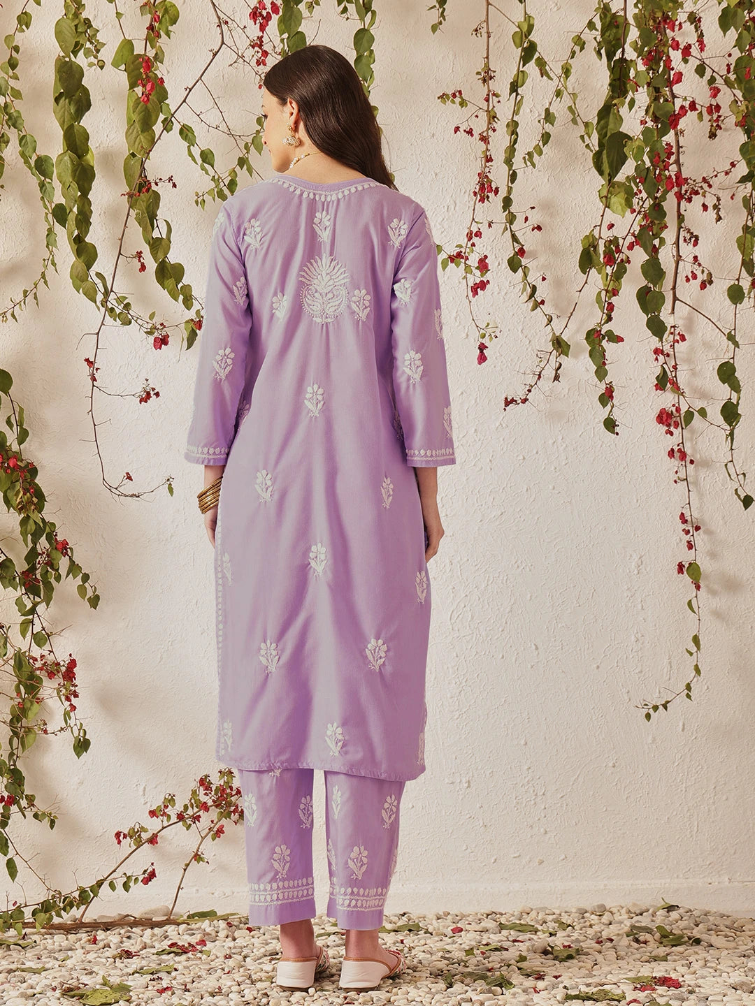 Ada Hand Embroidered Lavender Cotton Lucknowi Chikankari Kurta Set A811375