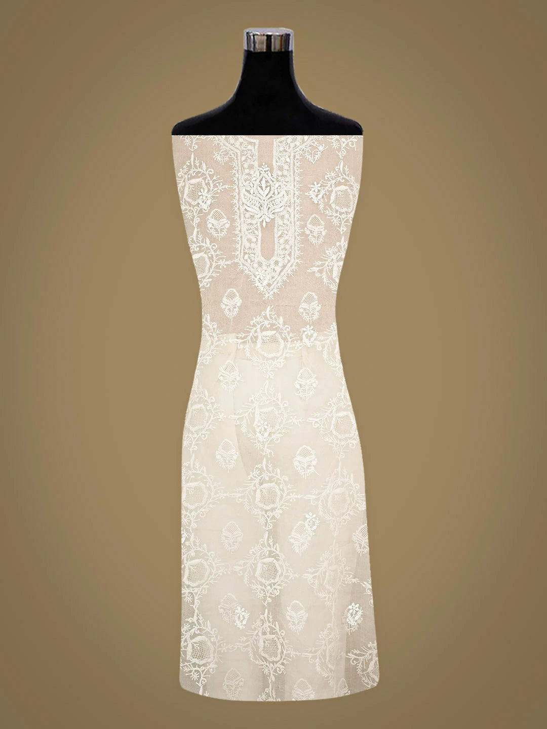 Ada Hand Embroidered White Organza Lucknowi Chikankari Unstitched Kurta Dupatta Set 01A937463