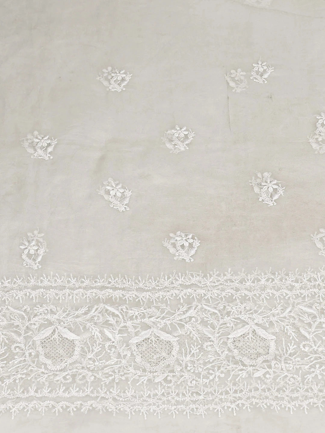 Ada Hand Embroidered White Organza Lucknowi Chikankari Unstitched Kurta Dupatta Set 01A937463
