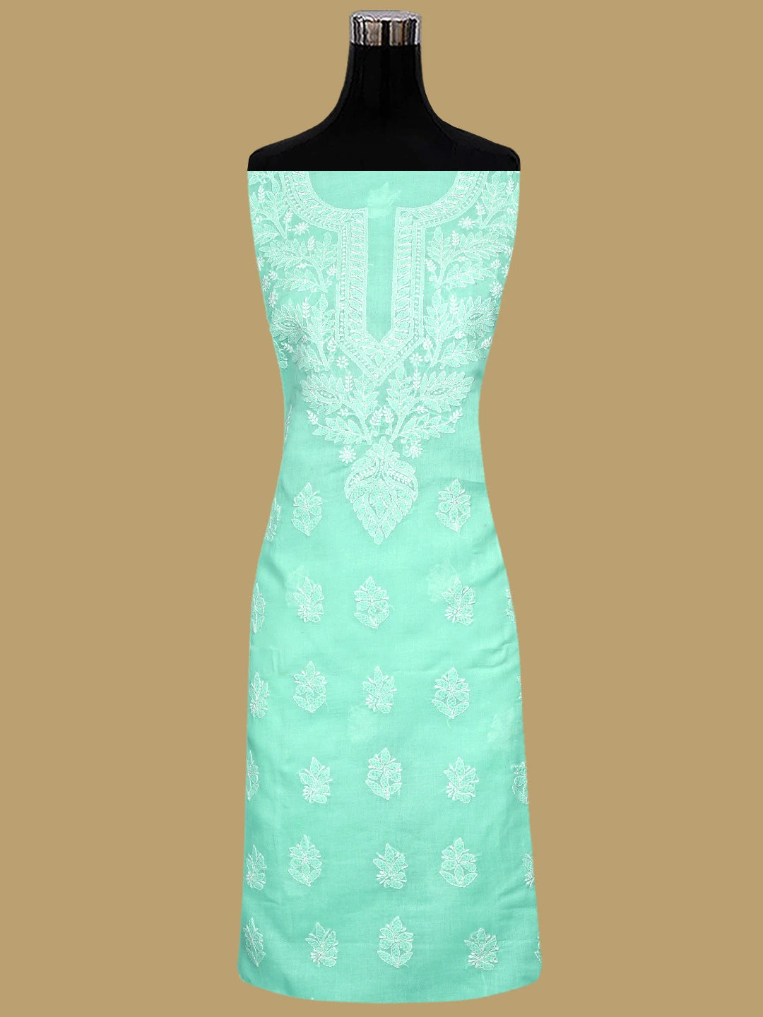 Ada Hand Embroidered Seafoam Green Cotton Lucknowi Chikankari Unstitched Suit Piece 01A592267