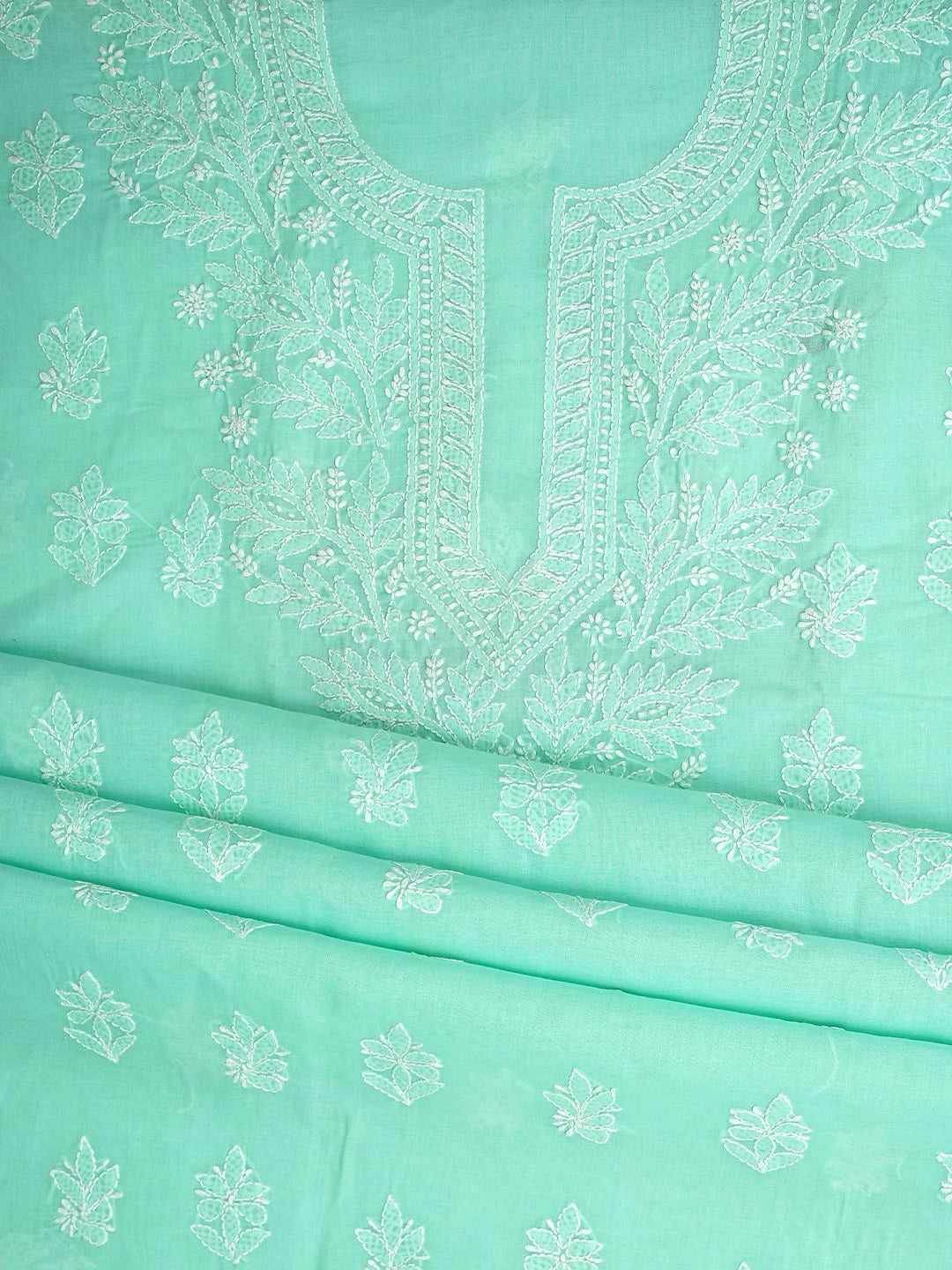 Ada Hand Embroidered Seafoam Green Cotton Lucknowi Chikankari Unstitched Suit Piece 01A592267