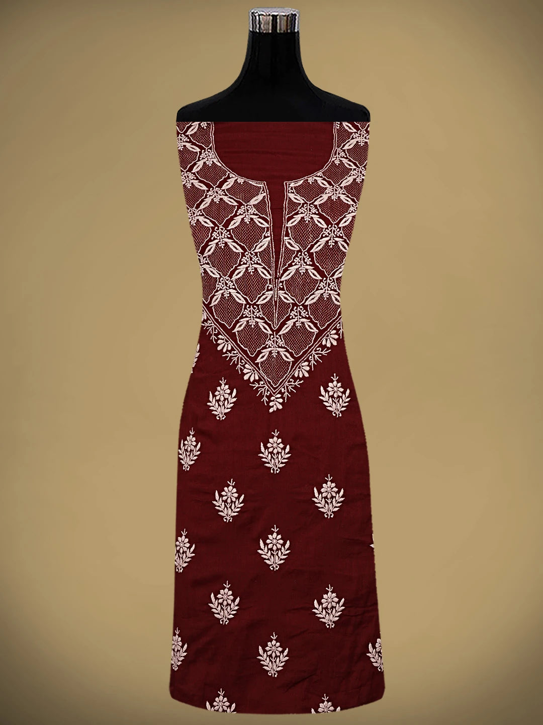 Ada Hand Embroidered Maroon Cotton Lucknowi Chikankari Unstitched Suit Piece 01A780646