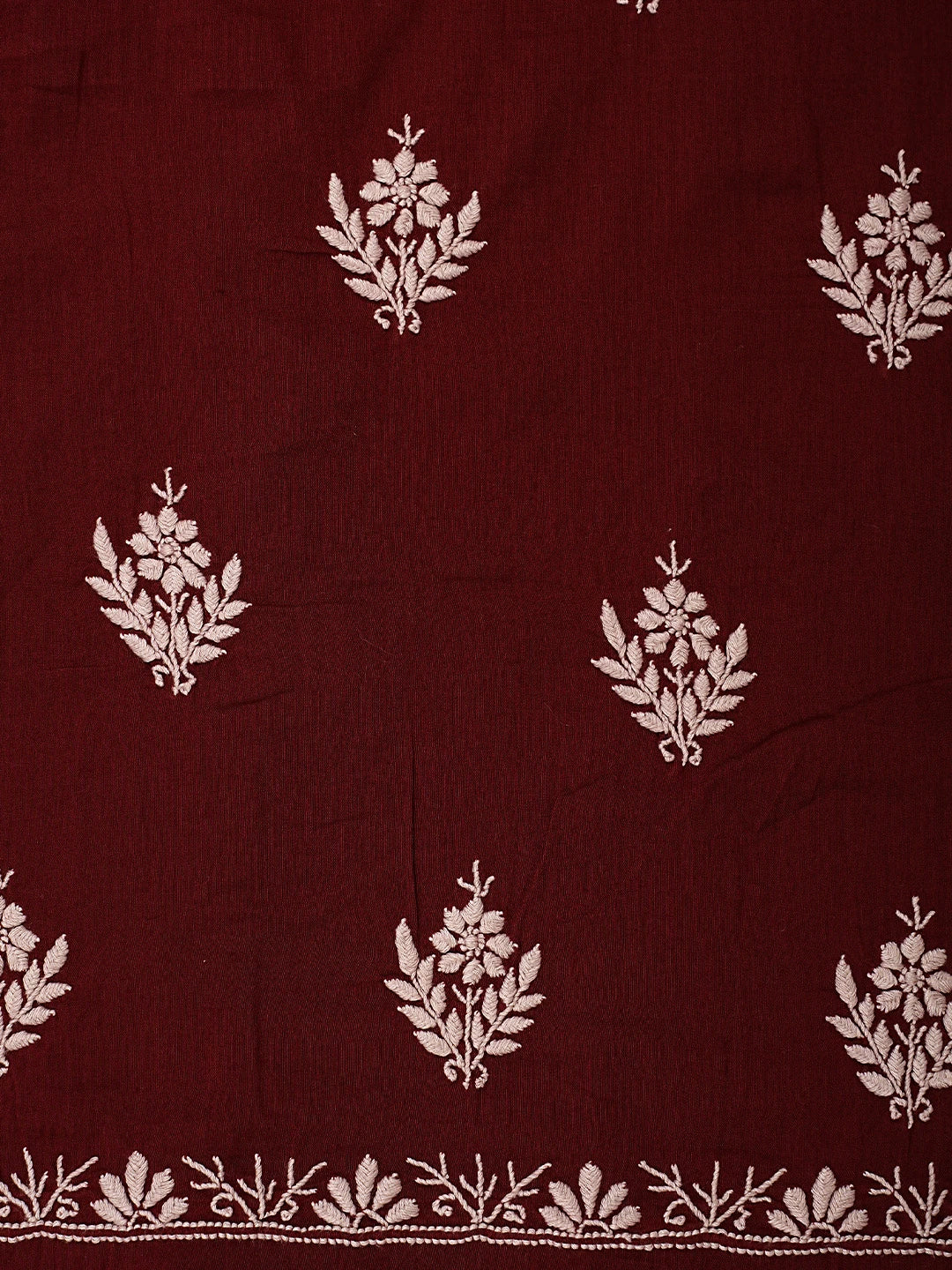 Ada Hand Embroidered Maroon Cotton Lucknowi Chikankari Unstitched Suit Piece 01A780646