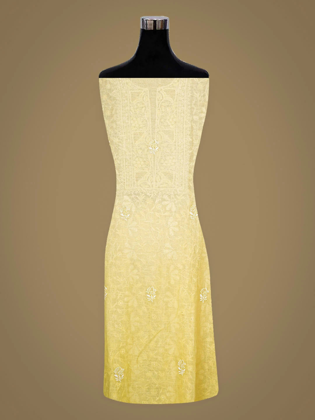 Ada Hand Embroidered Lemon Chanderi Lucknowi Chikankari Unstitched Kurta Dupatta Set With Cutdana Work 01A421453