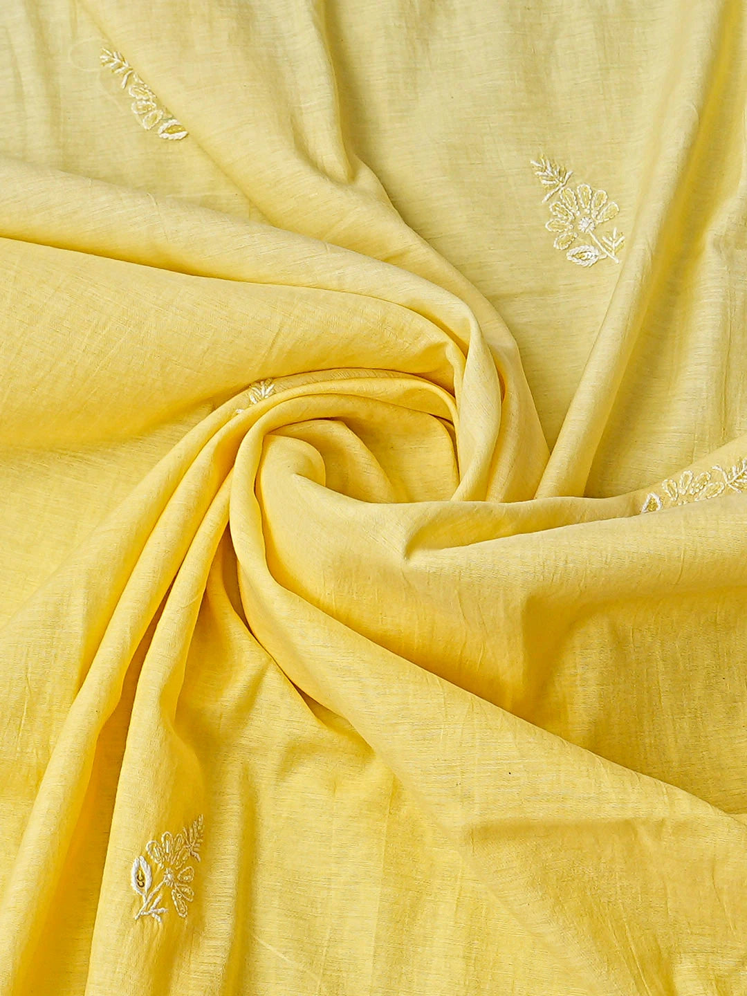 Ada Hand Embroidered Lemon Chanderi Lucknowi Chikankari Unstitched Kurta Dupatta Set With Cutdana Work 01A421453