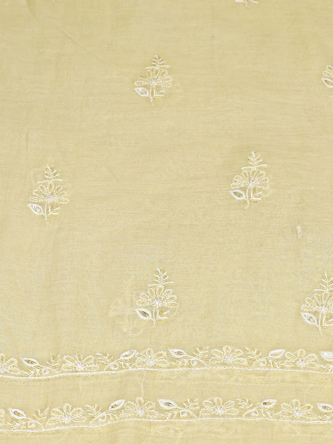 Ada Hand Embroidered Lemon Chanderi Lucknowi Chikankari Unstitched Kurta Dupatta Set With Cutdana Work 01A421453