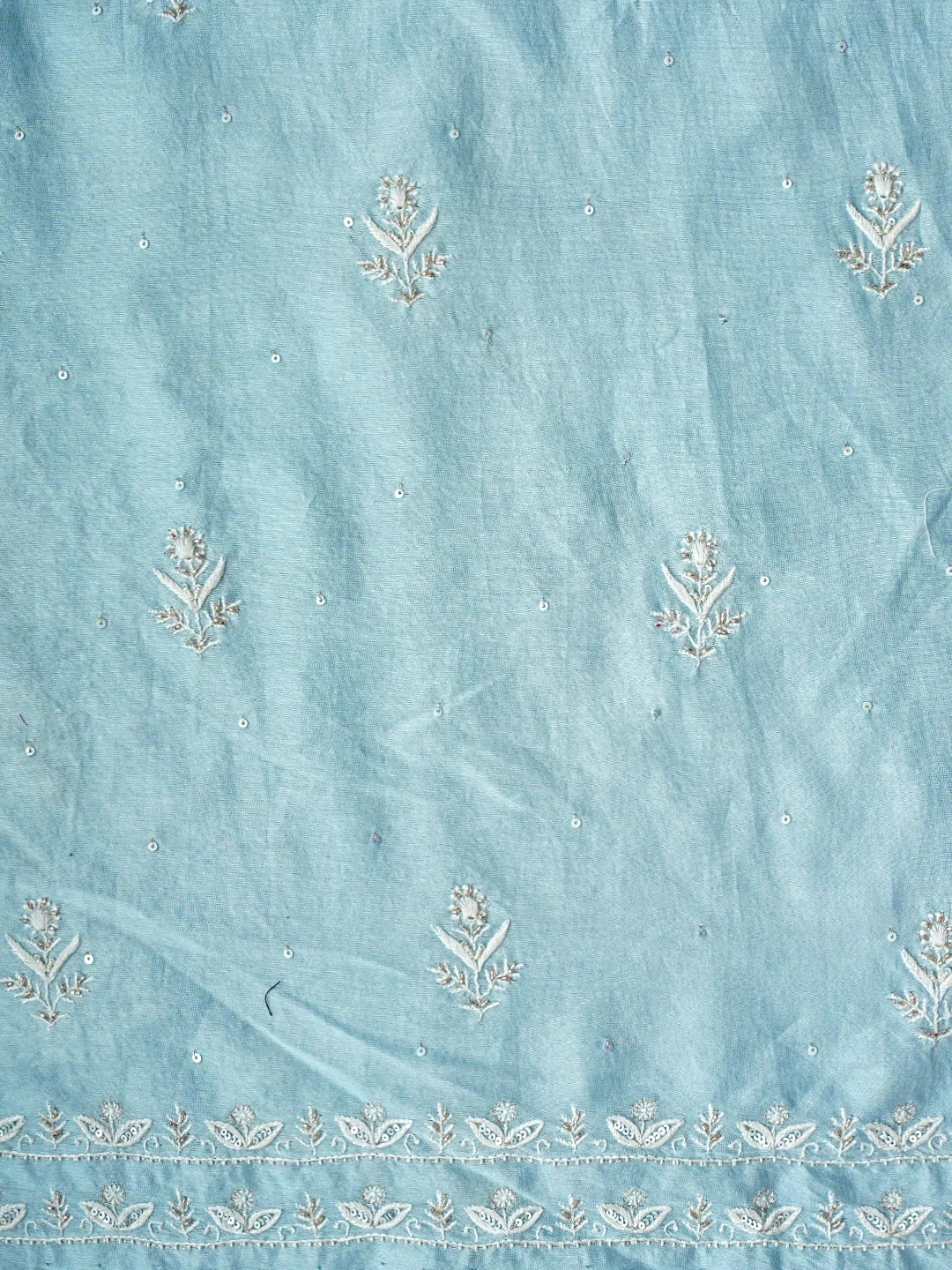Ada Hand Embroidered Baby Blue Chanderi Lucknowi Chikankari Unstitched Kurta Dupatta Set With Zari Work 01A537602