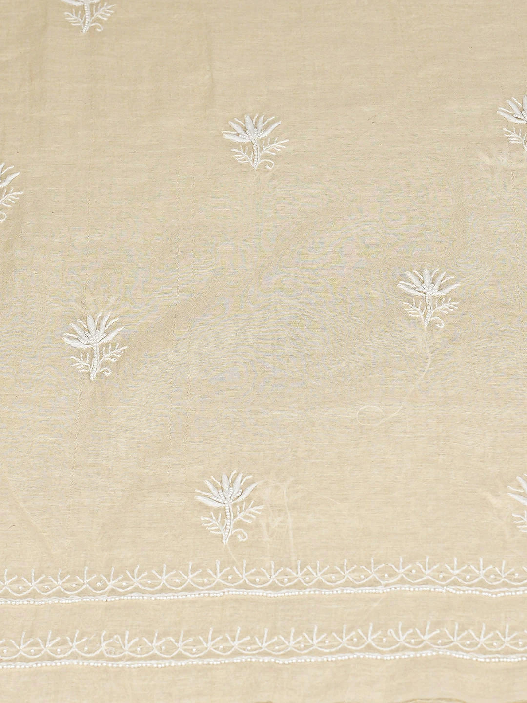 Ada Hand Embroidered Cream Chanderi Lucknowi Chikankari Unstitched Kurta Dupatta Set With Pearl Work 01A757009