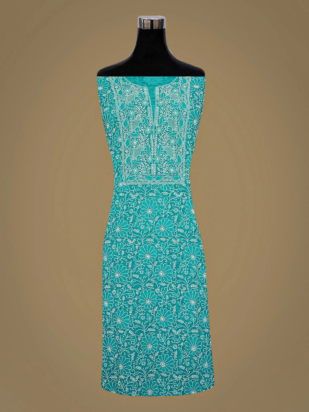 Ada Hand Embroidered Rama Green Pure Georgette Lucknowi Chikankari Unstitched Kurta Dupatta Set 01A900868