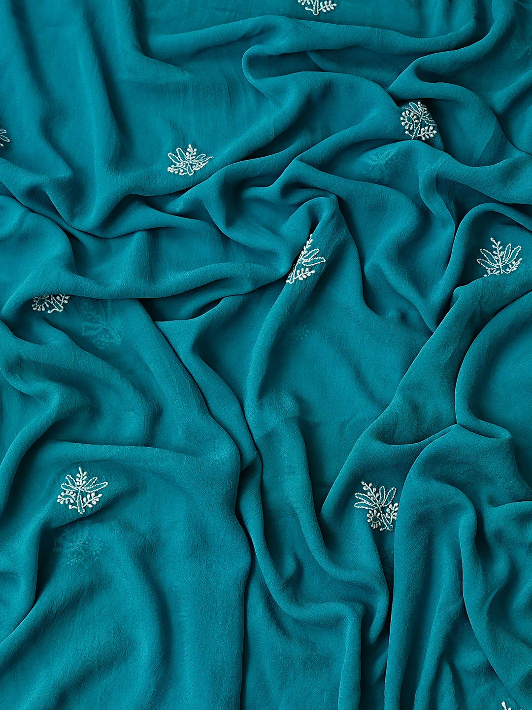 Ada Hand Embroidered Rama Green Pure Georgette Lucknowi Chikankari Unstitched Kurta Dupatta Set 01A900868