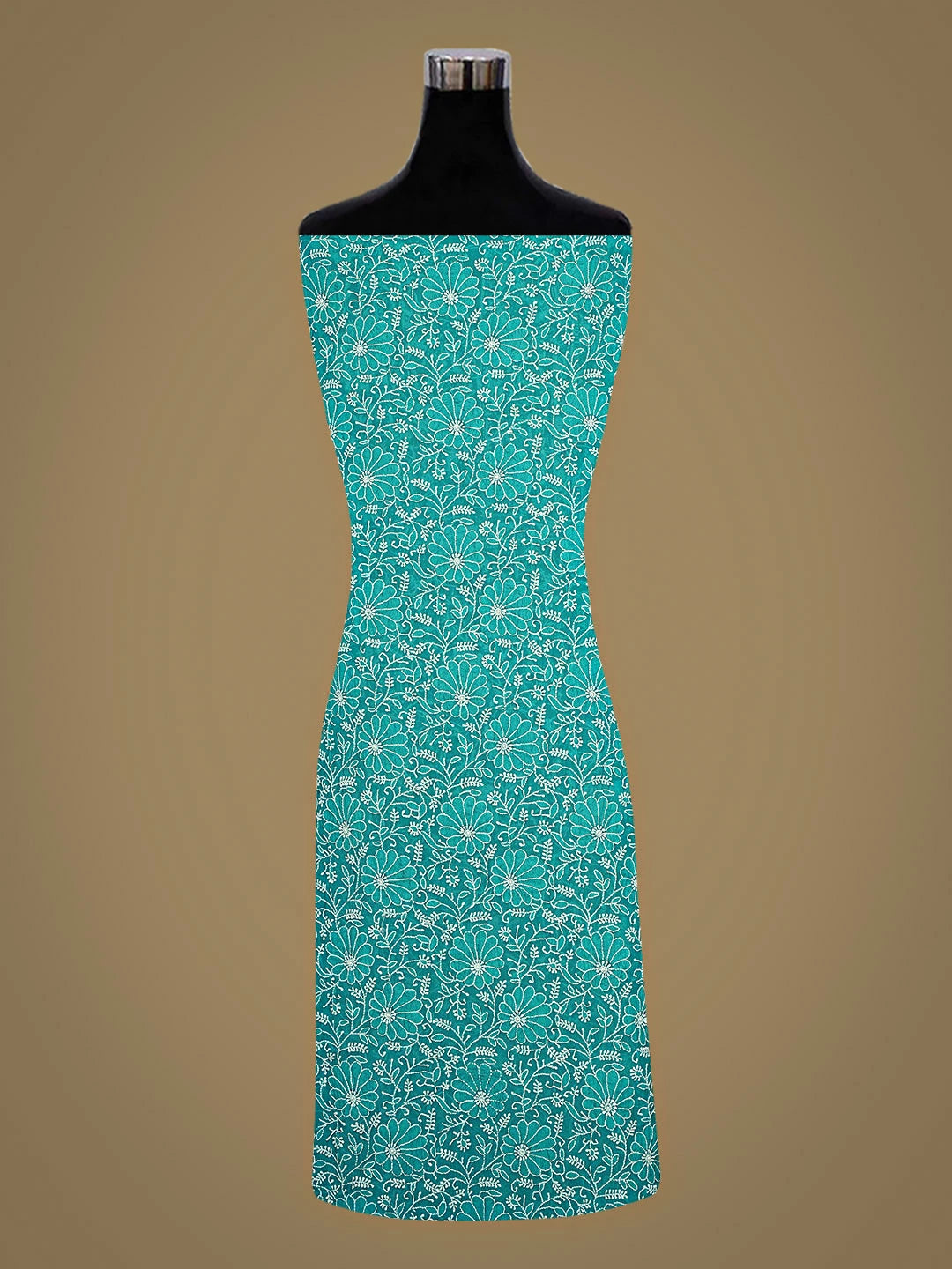 Ada Hand Embroidered Rama Green Pure Georgette Lucknowi Chikankari Unstitched Kurta Dupatta Set 01A900868