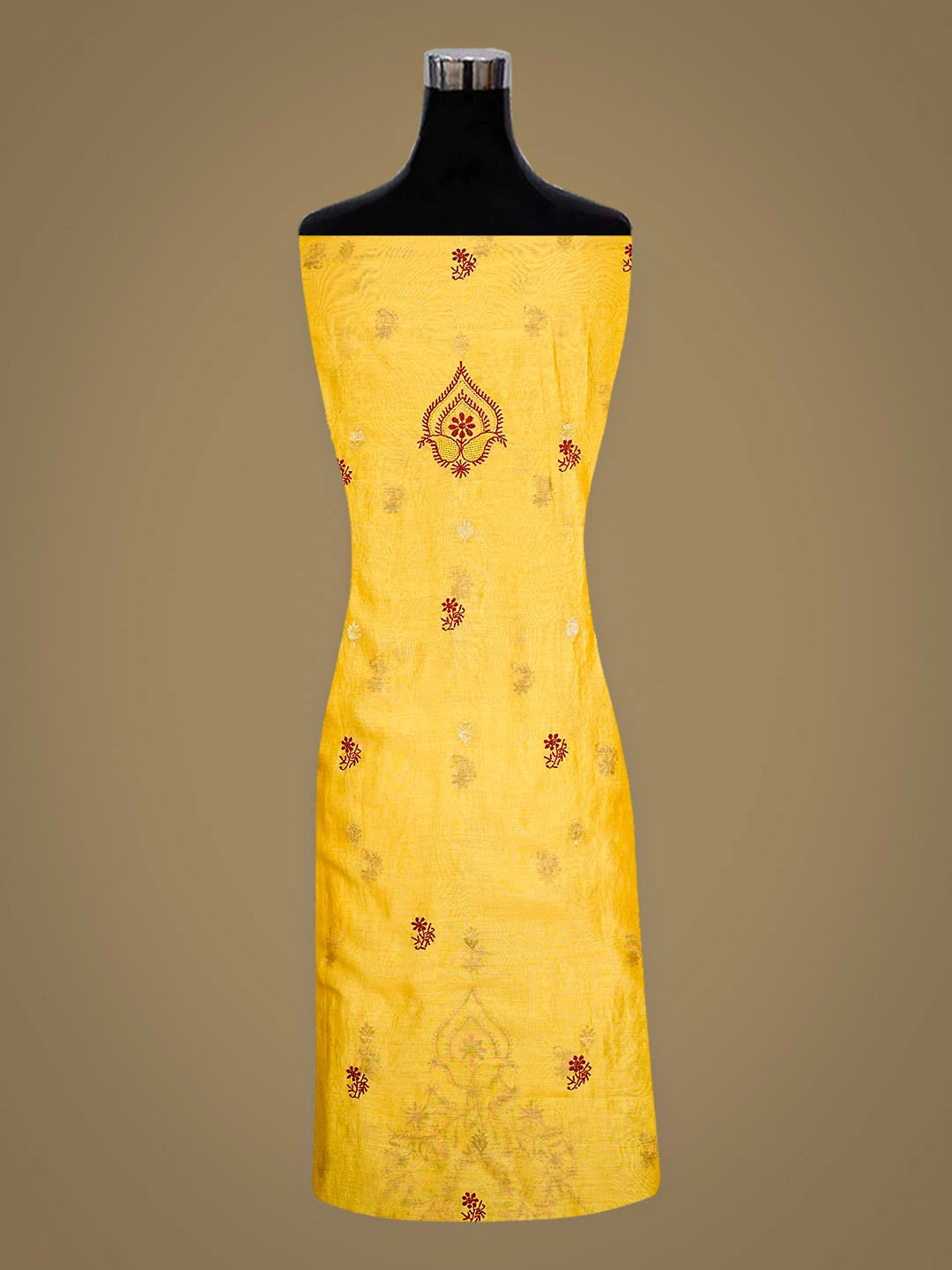 Ada Hand Embroidered Yellow Chanderi Lucknowi Chikankari Unstitched Kurta Dupatta Set 01A904294