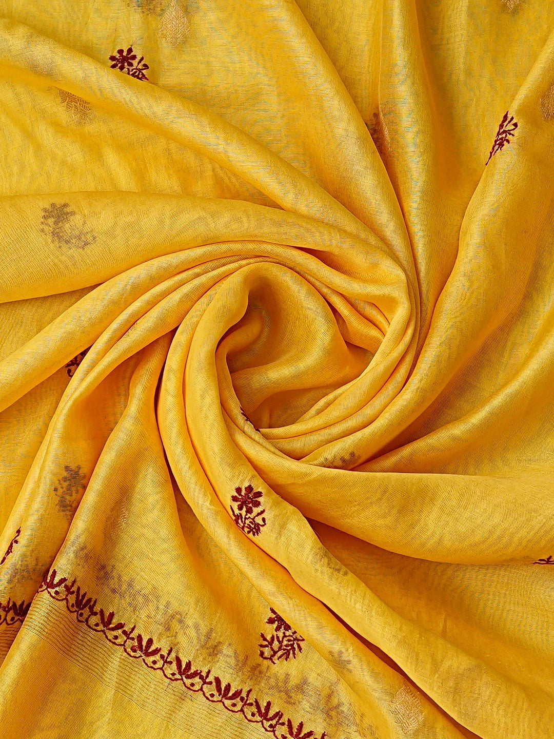 Ada Hand Embroidered Yellow Chanderi Lucknowi Chikankari Unstitched Kurta Dupatta Set 01A904294