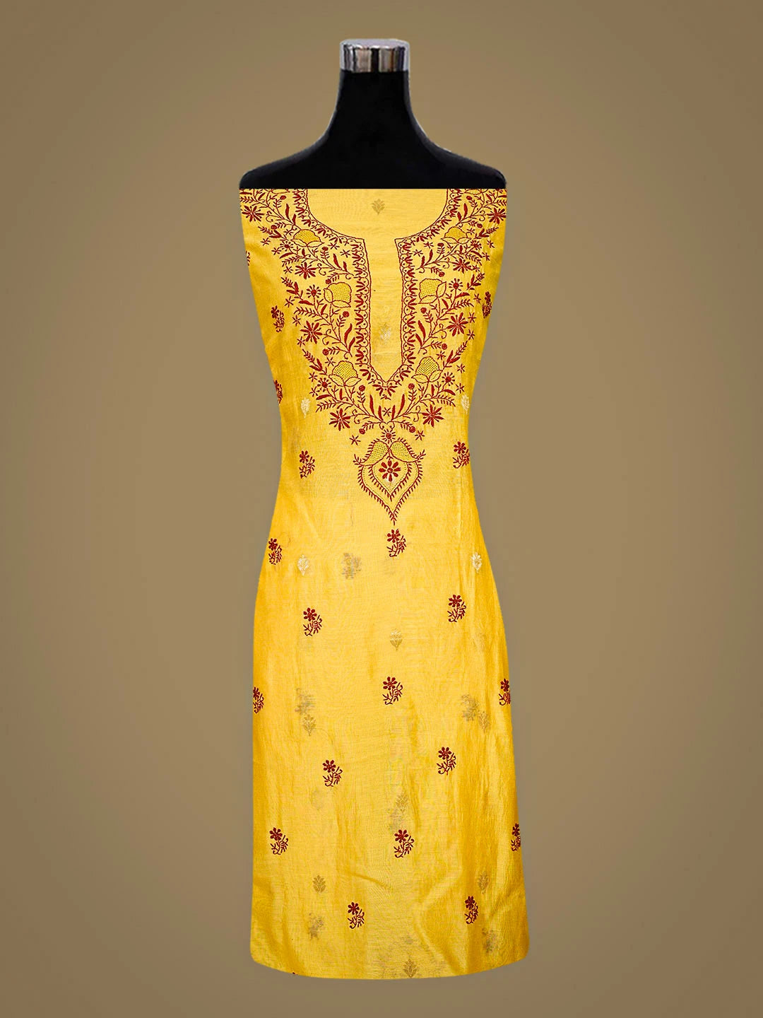 Ada Hand Embroidered Yellow Chanderi Lucknowi Chikankari Unstitched Kurta Dupatta Set 01A904294