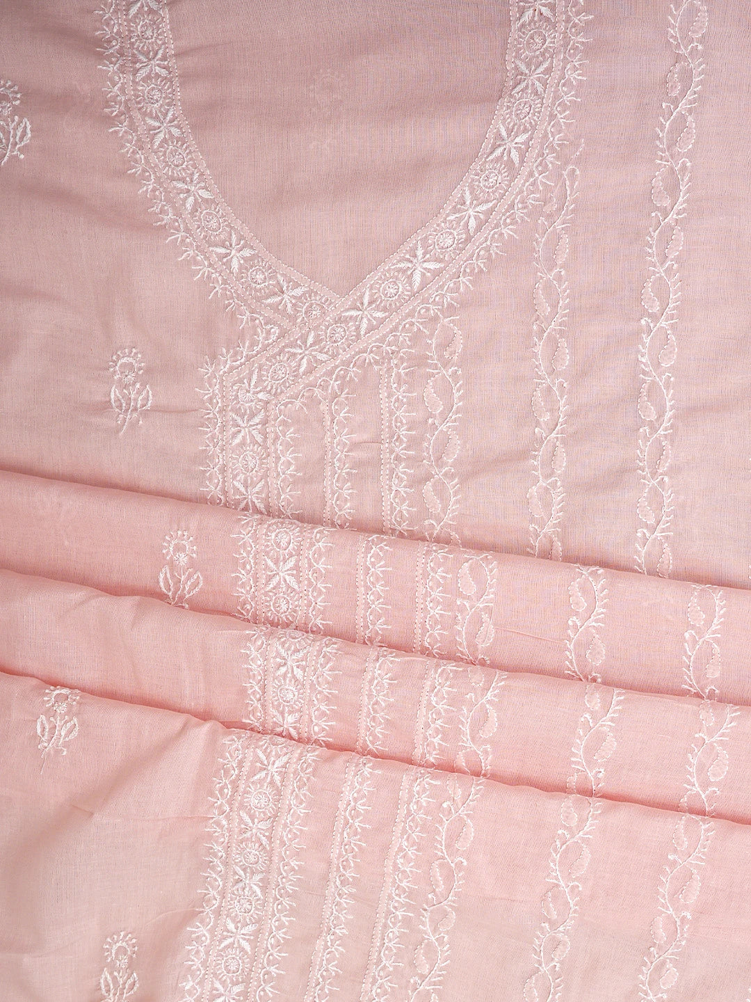 Ada Hand Embroidered Blushing Peach Cotton Lucknowi Chikankari Unstitched Suit Piece 01A773765