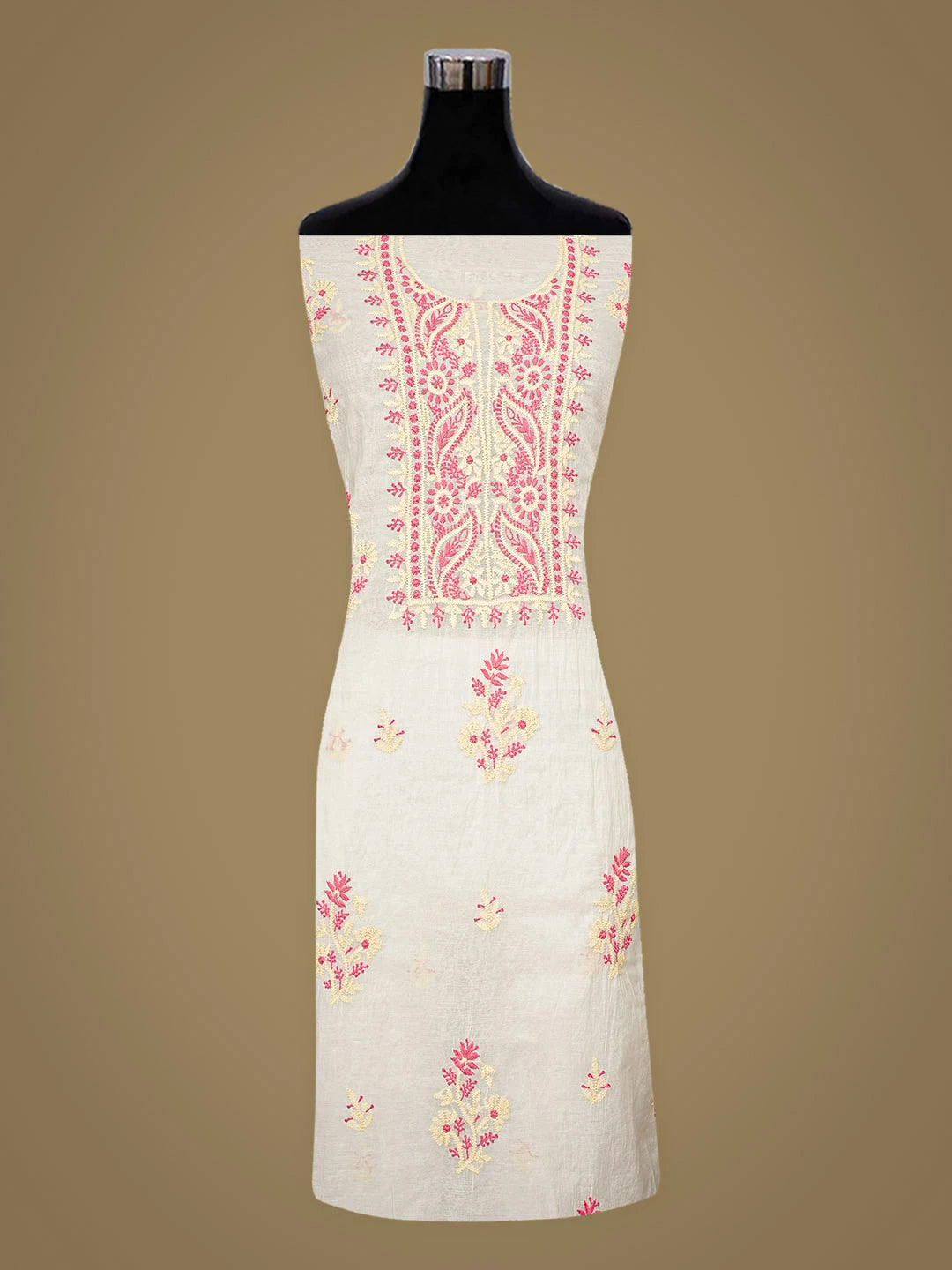 Ada Hand Embroidered White Chanderi Lucknowi Chikankari Unstitched Kurta Dupatta Set 01A936392