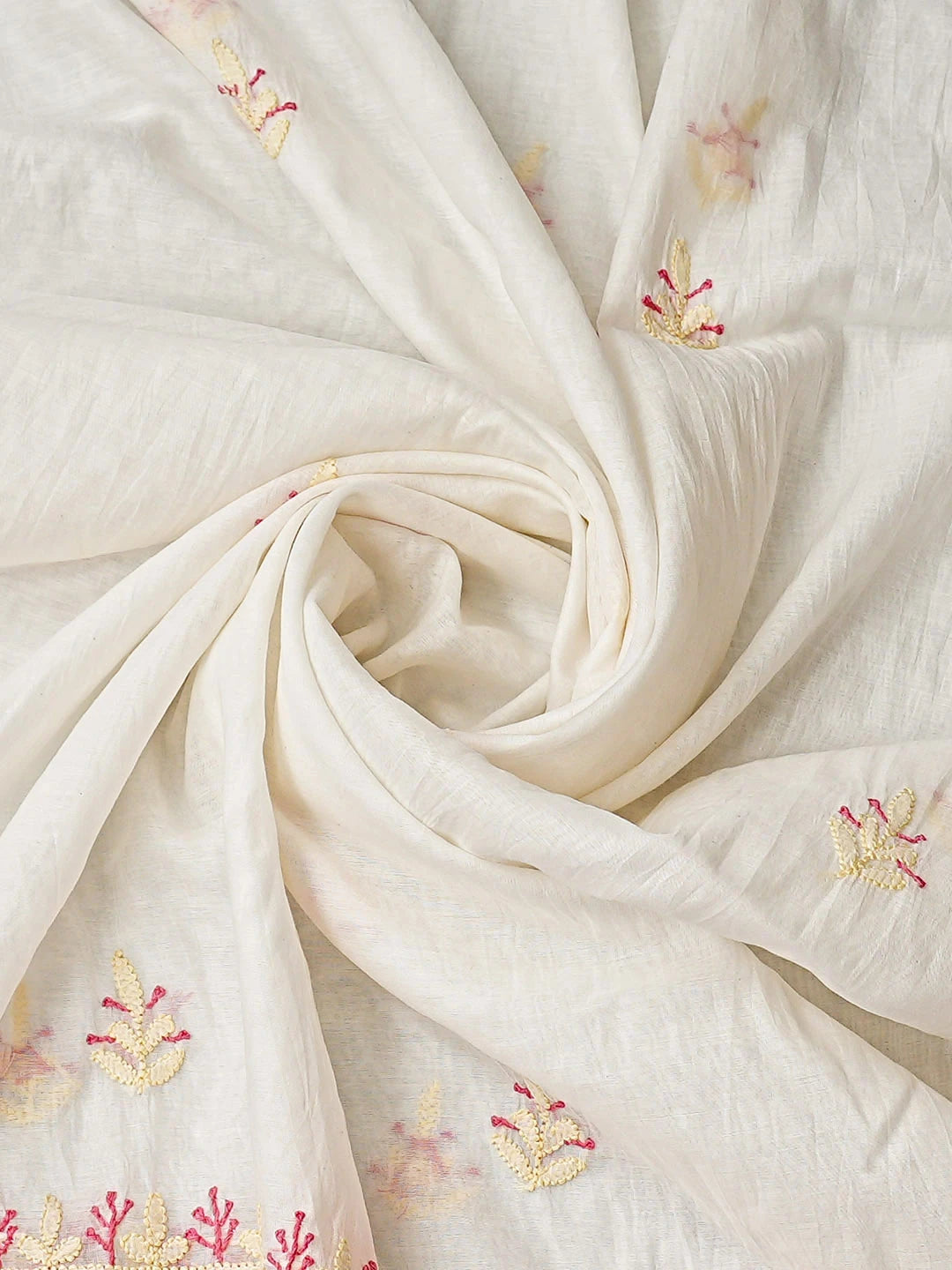 Ada Hand Embroidered White Chanderi Lucknowi Chikankari Unstitched Kurta Dupatta Set 01A936392