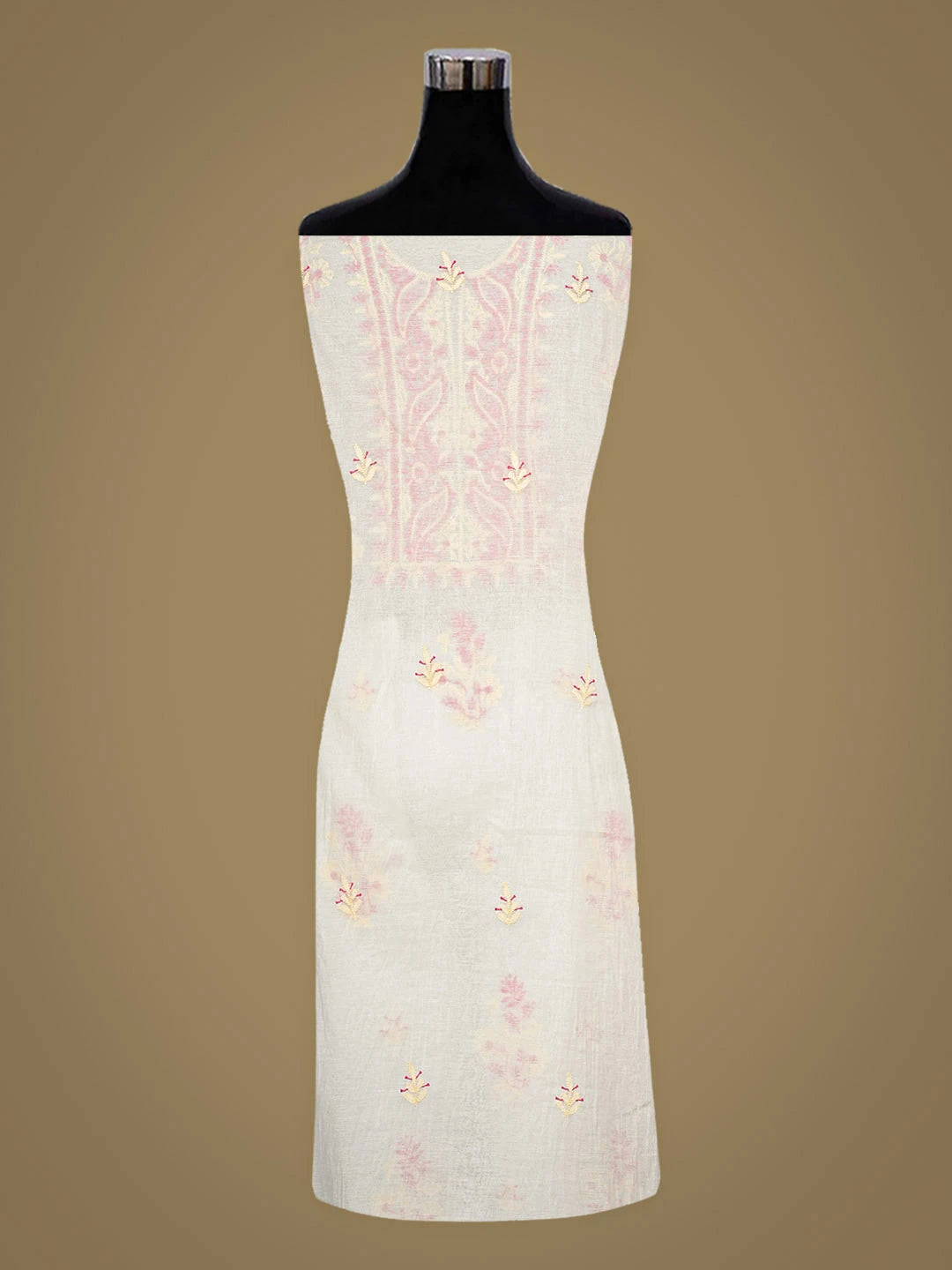 Ada Hand Embroidered White Chanderi Lucknowi Chikankari Unstitched Kurta Dupatta Set 01A936392