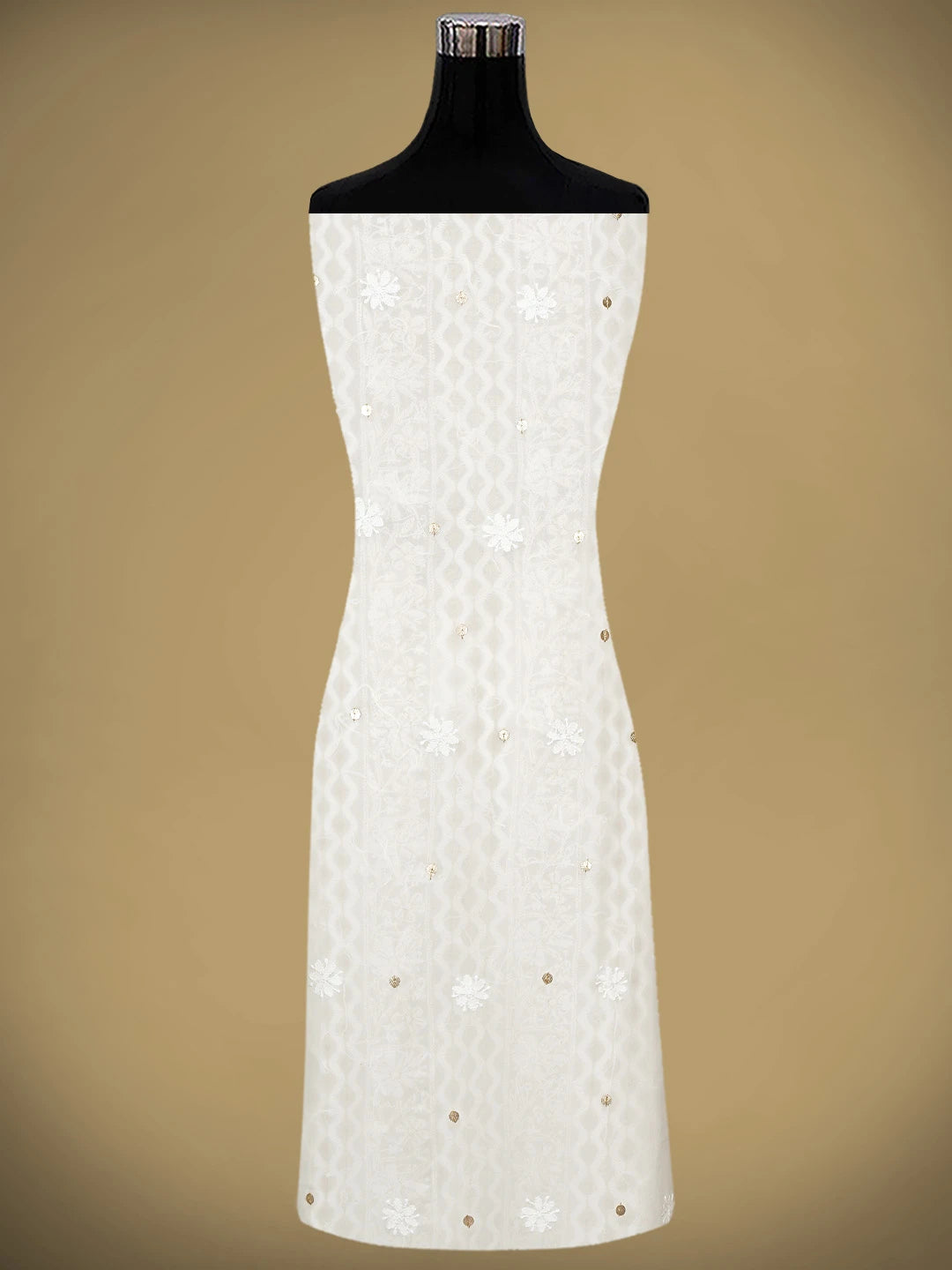 Ada Hand Embroidered White Viscose Georgette Lucknowi Chikankari Unstitched Kurta Dupatta Set With Zari Work 01A893429