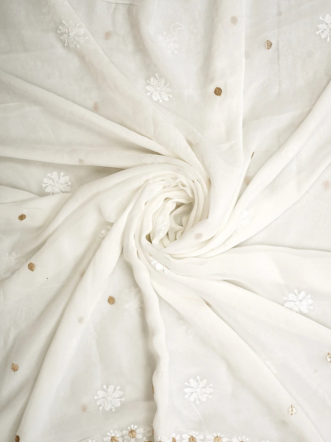 Ada Hand Embroidered White Viscose Georgette Lucknowi Chikankari Unstitched Kurta Dupatta Set With Zari Work 01A893429