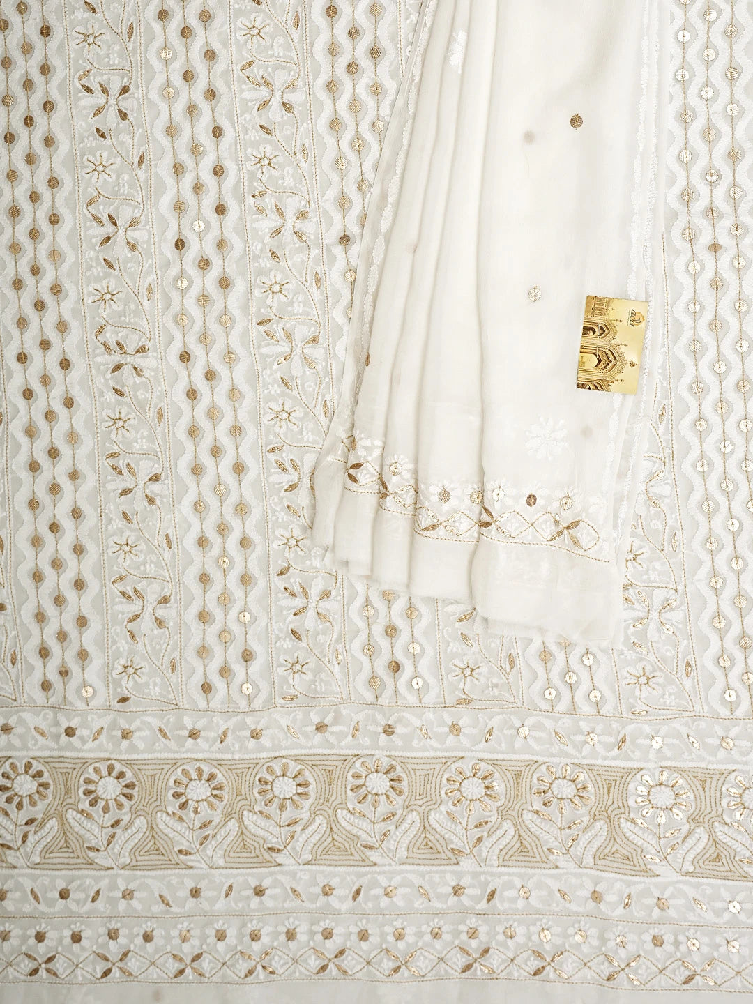 Ada Hand Embroidered White Viscose Georgette Lucknowi Chikankari Unstitched Kurta Dupatta Set With Zari Work 01A893429