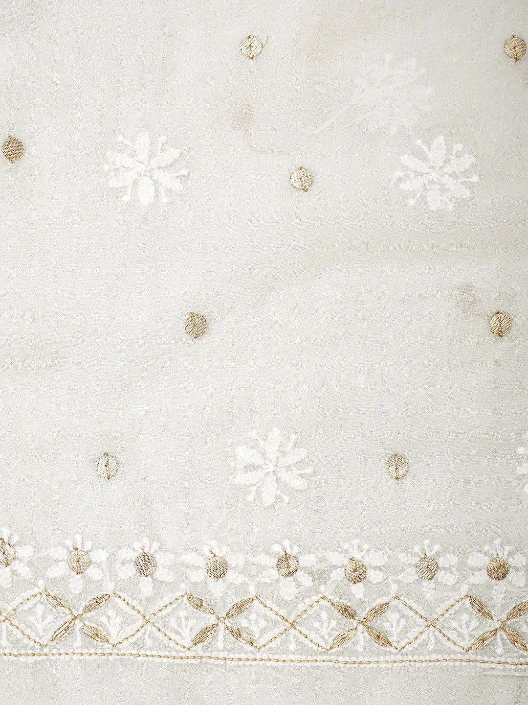 Ada Hand Embroidered White Viscose Georgette Lucknowi Chikankari Unstitched Kurta Dupatta Set With Zari Work 01A893429