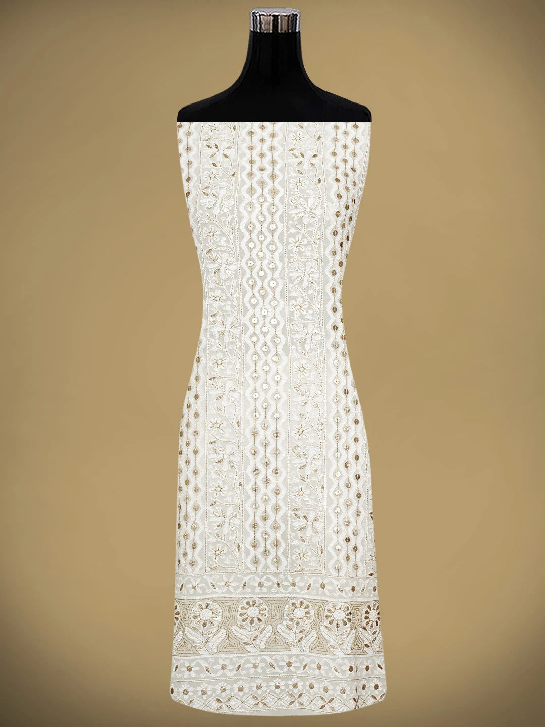 Ada Hand Embroidered White Viscose Georgette Lucknowi Chikankari Unstitched Kurta Dupatta Set With Zari Work 01A893429