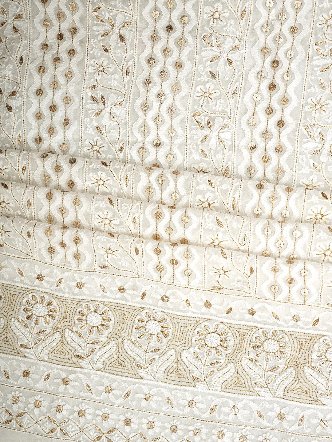 Ada Hand Embroidered White Viscose Georgette Lucknowi Chikankari Unstitched Kurta Dupatta Set With Zari Work 01A893429