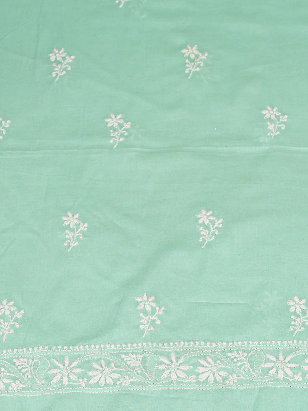 Ada Hand Embroidered Sea Green Cotton Lucknowi Chikankari Unstitched Kurta Dupatta Set 01A642071