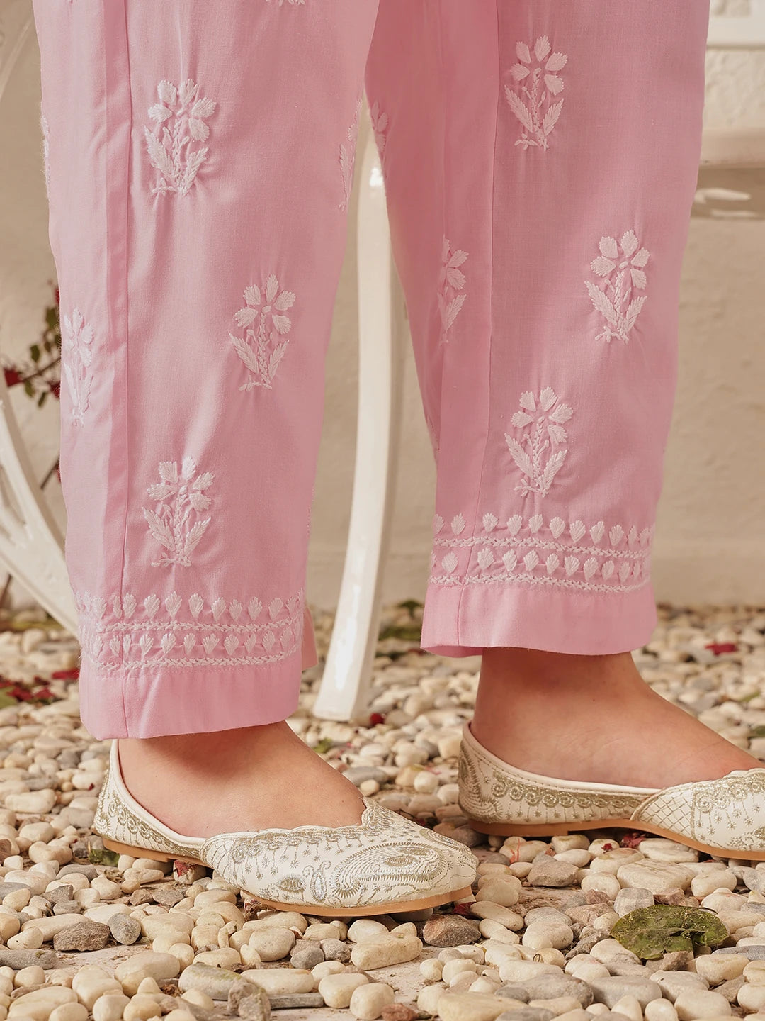 Ada Hand Embroidered Pink Cotton Lucknowi Chikankari Kurta Set A811371