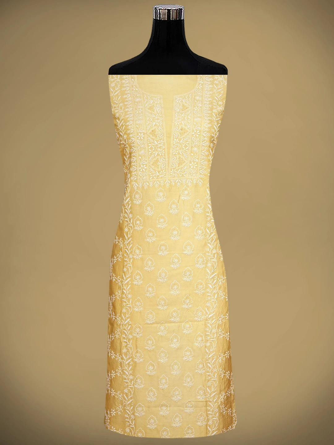 Ada Hand Embroidered Yellow Chanderi Lucknowi Chikankari Unstitched Suit Piece 01A805723