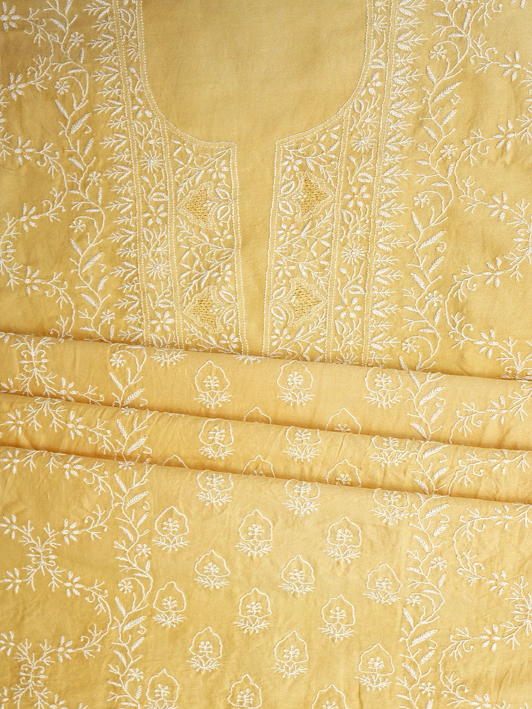 Ada Hand Embroidered Yellow Chanderi Lucknowi Chikankari Unstitched Suit Piece 01A805723