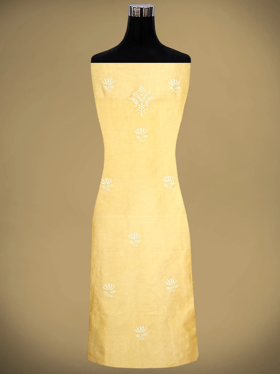 Ada Hand Embroidered Yellow Chanderi Lucknowi Chikankari Unstitched Suit Piece 01A805723