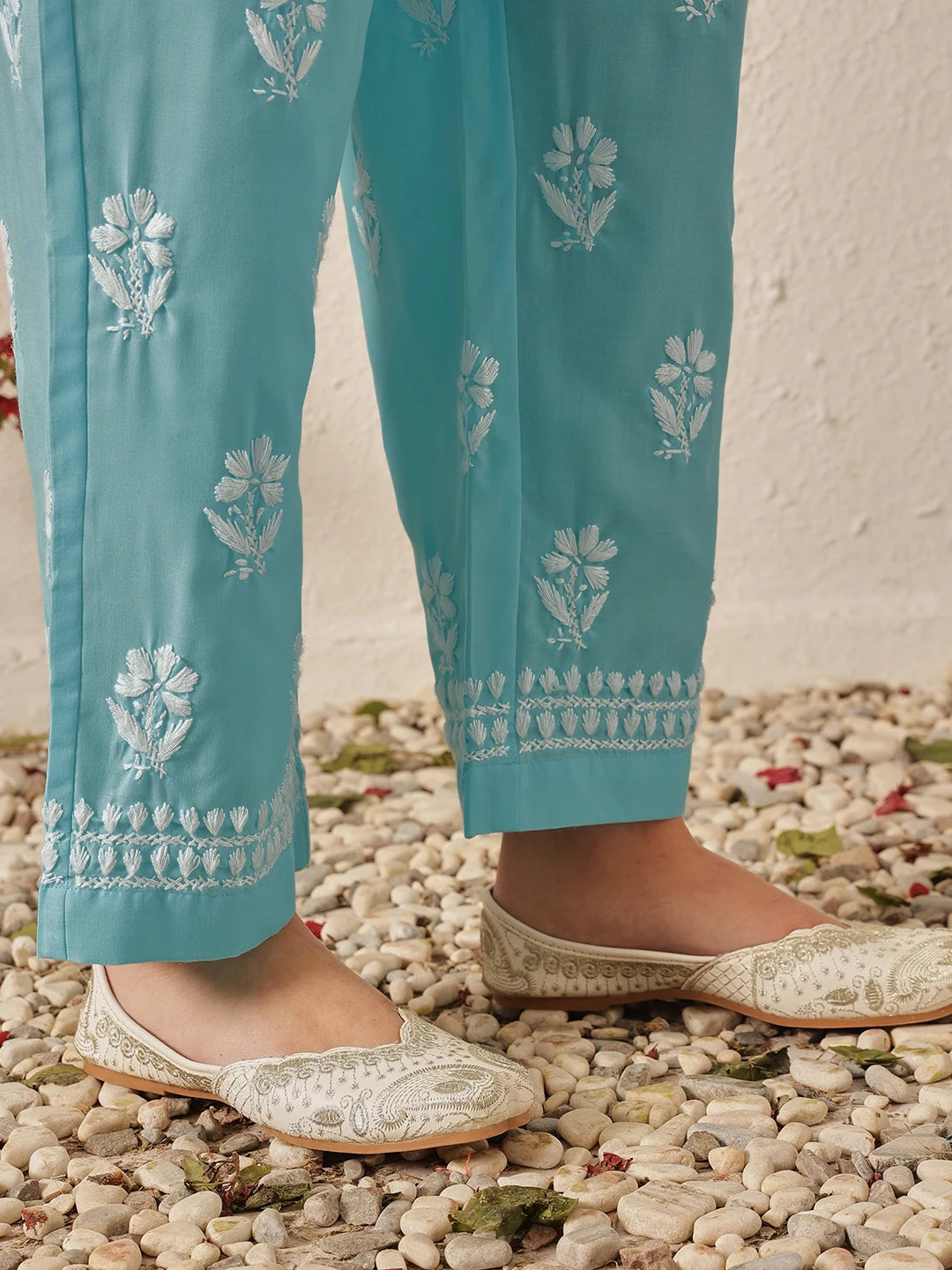 Ada Hand Embroidered Blue Cotton Lucknowi Chikankari Kurta Set A811372